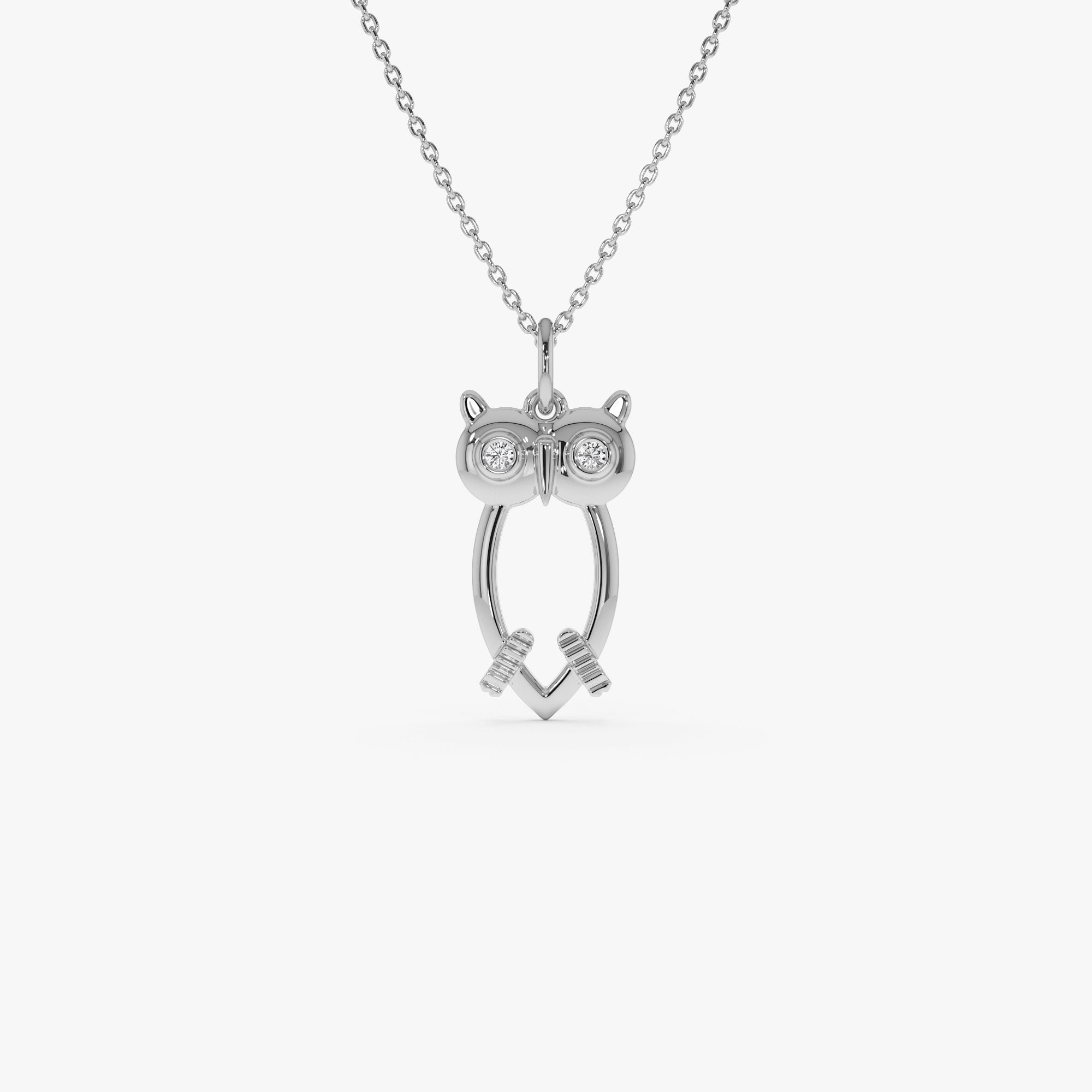 OBFJ0318 - 14k Owl Charm Necklace with Diamonds 2