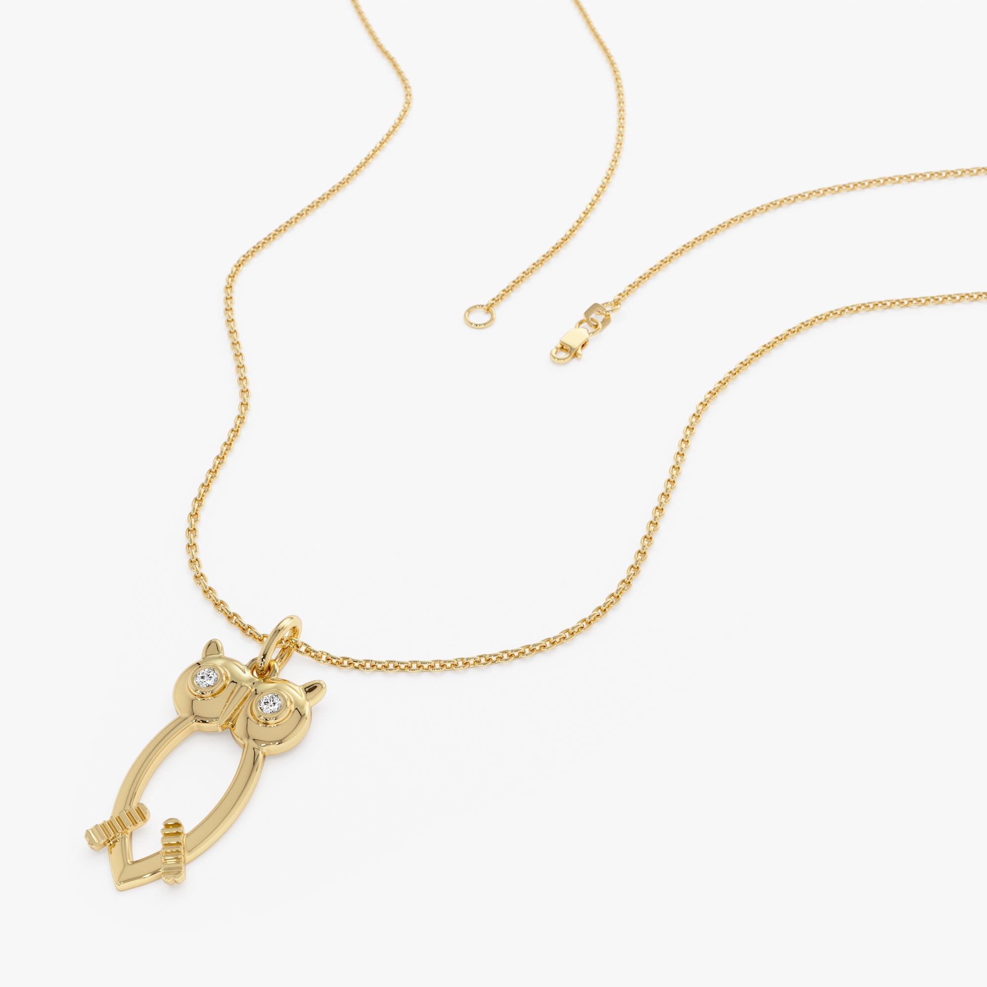 OBFJ0318 - 14k Owl Charm Necklace with Diamonds 3