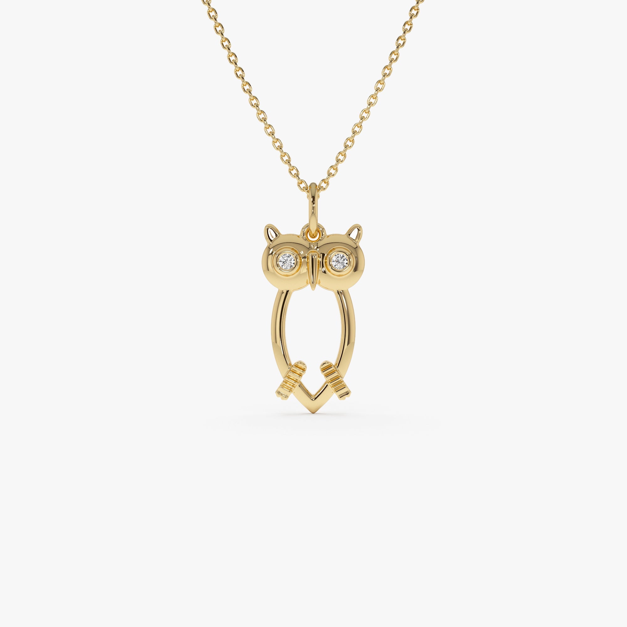 OBFJ0318 - 14k Owl Charm Necklace with Diamonds 1