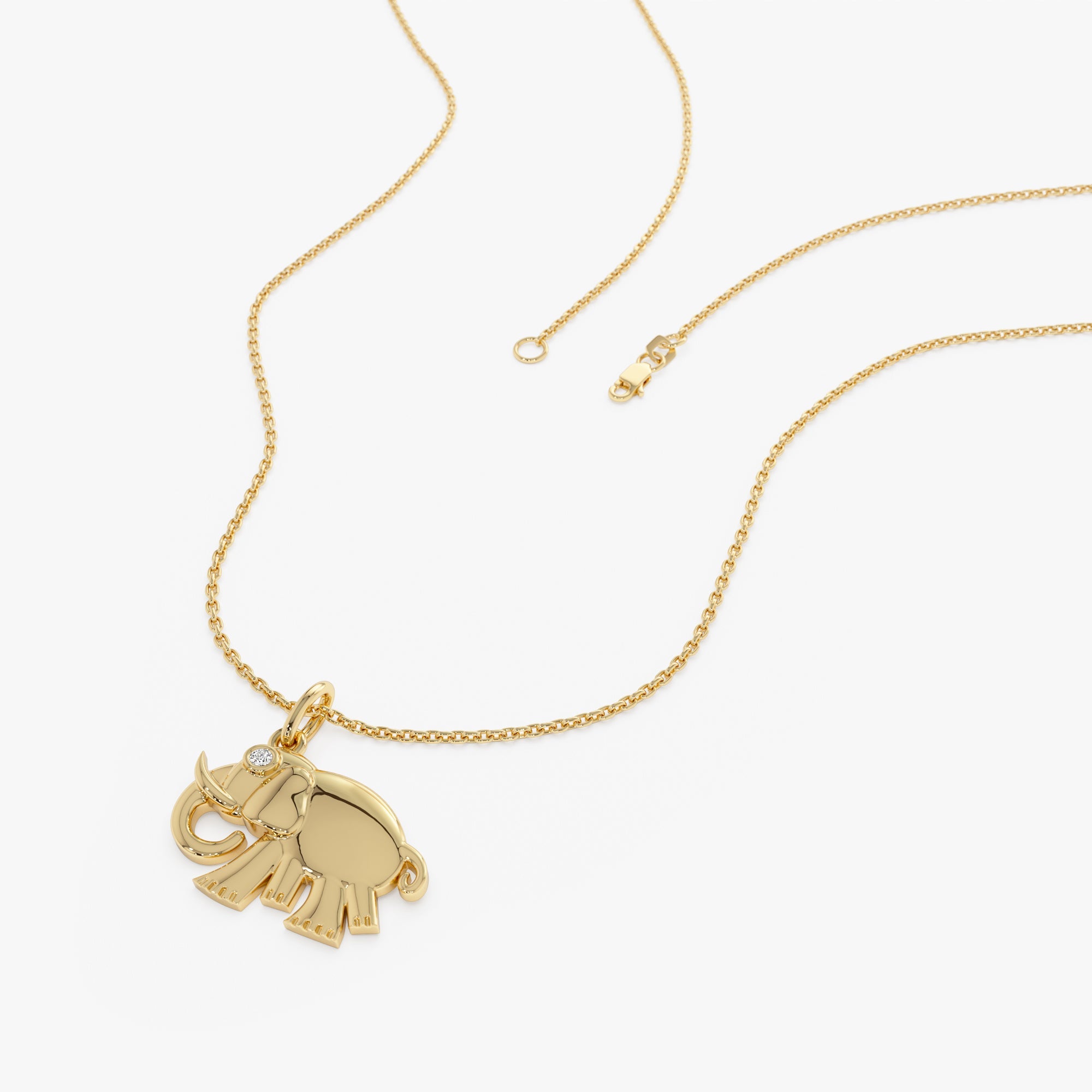 OBFJ0317 - 14k Elephant Charm Necklace with Natural Diamond 3