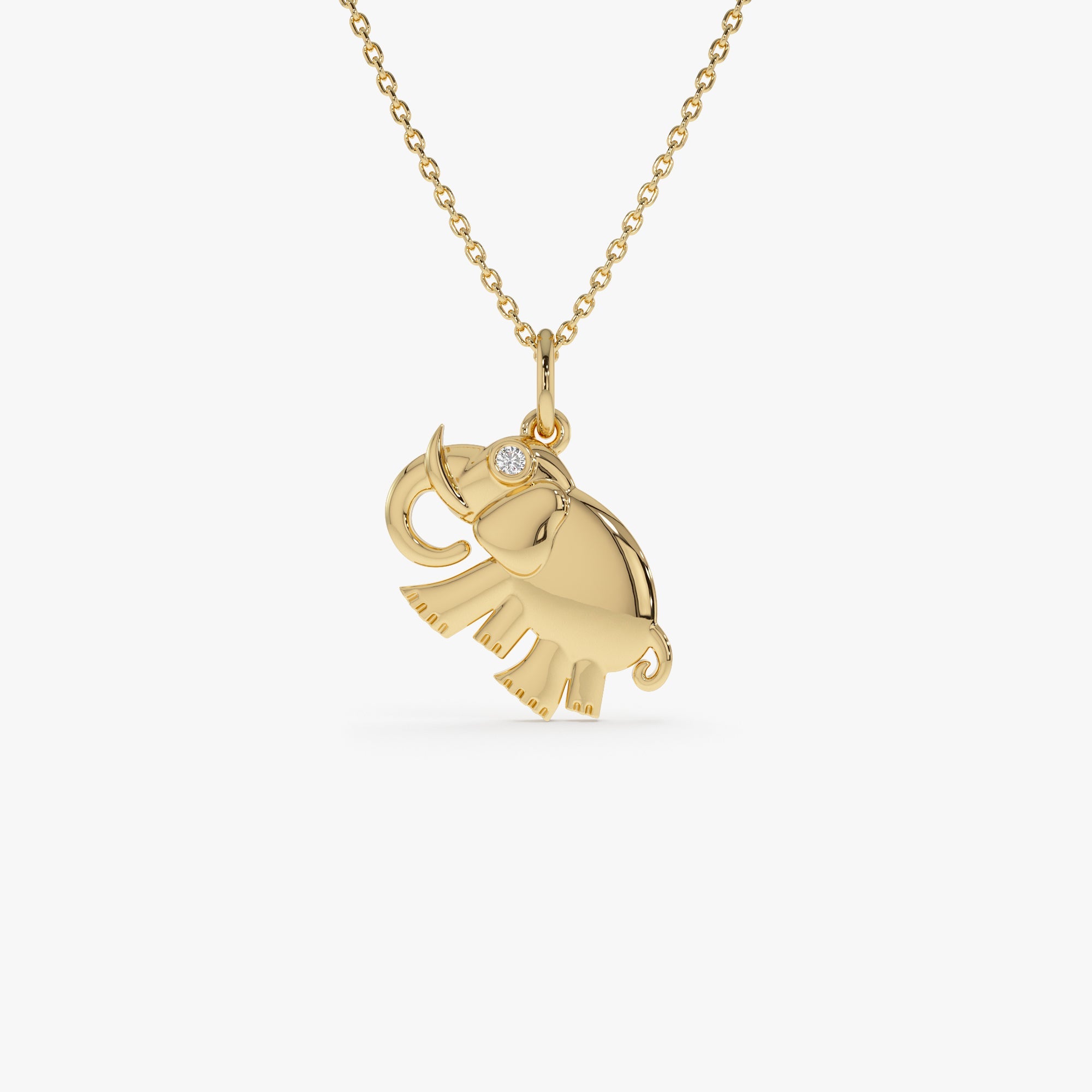 OBFJ0317 - 14k Elephant Charm Necklace with Natural Diamond 1