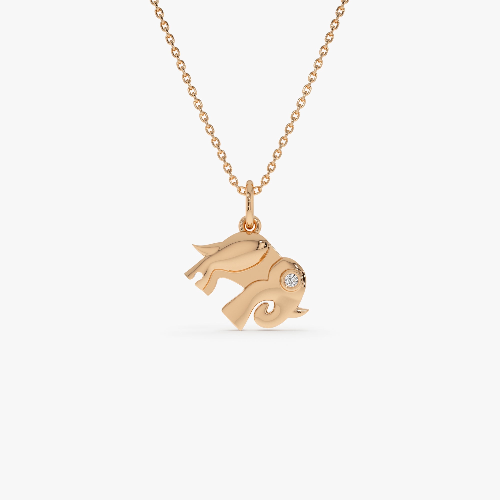 OBFJ0316 - 14k Lucky Elephant Charm Necklace with a Diamond 3