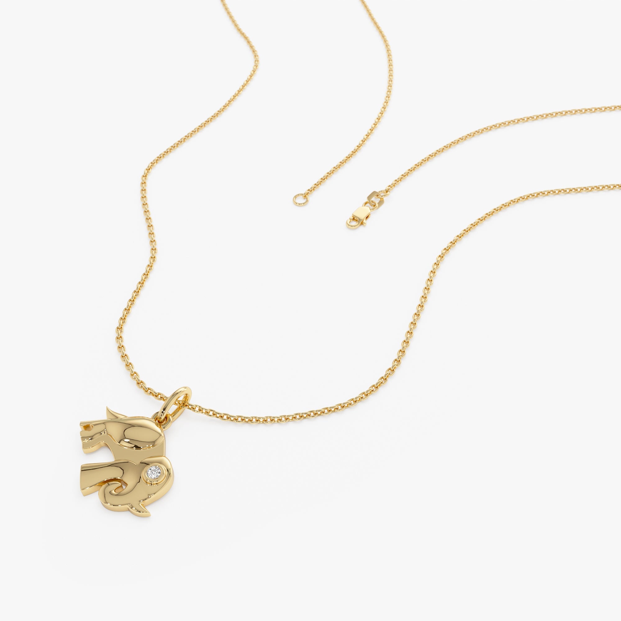 OBFJ0316 - 14k Lucky Elephant Charm Necklace with a Diamond 4