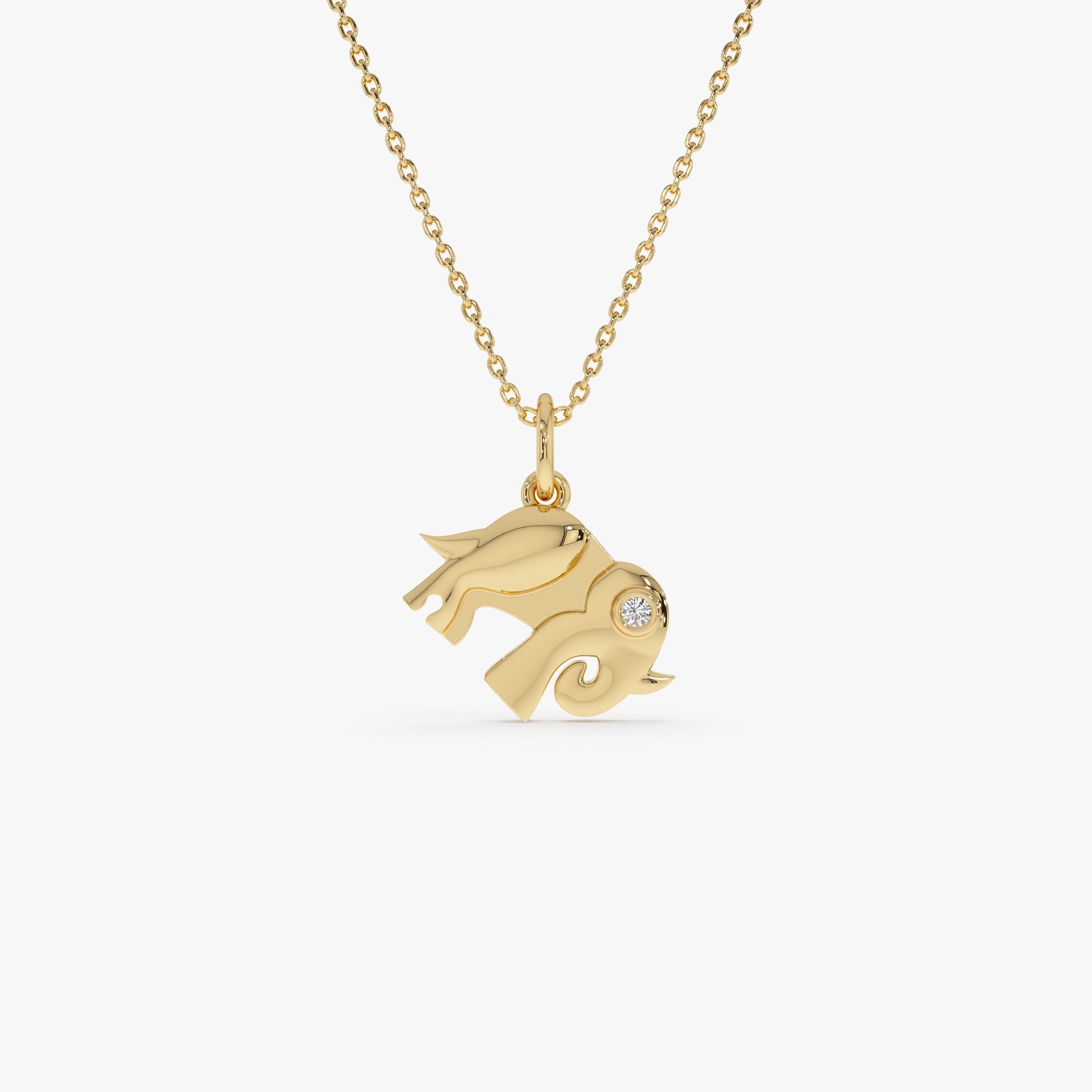 OBFJ0316 - 14k Lucky Elephant Charm Necklace with a Diamond 1