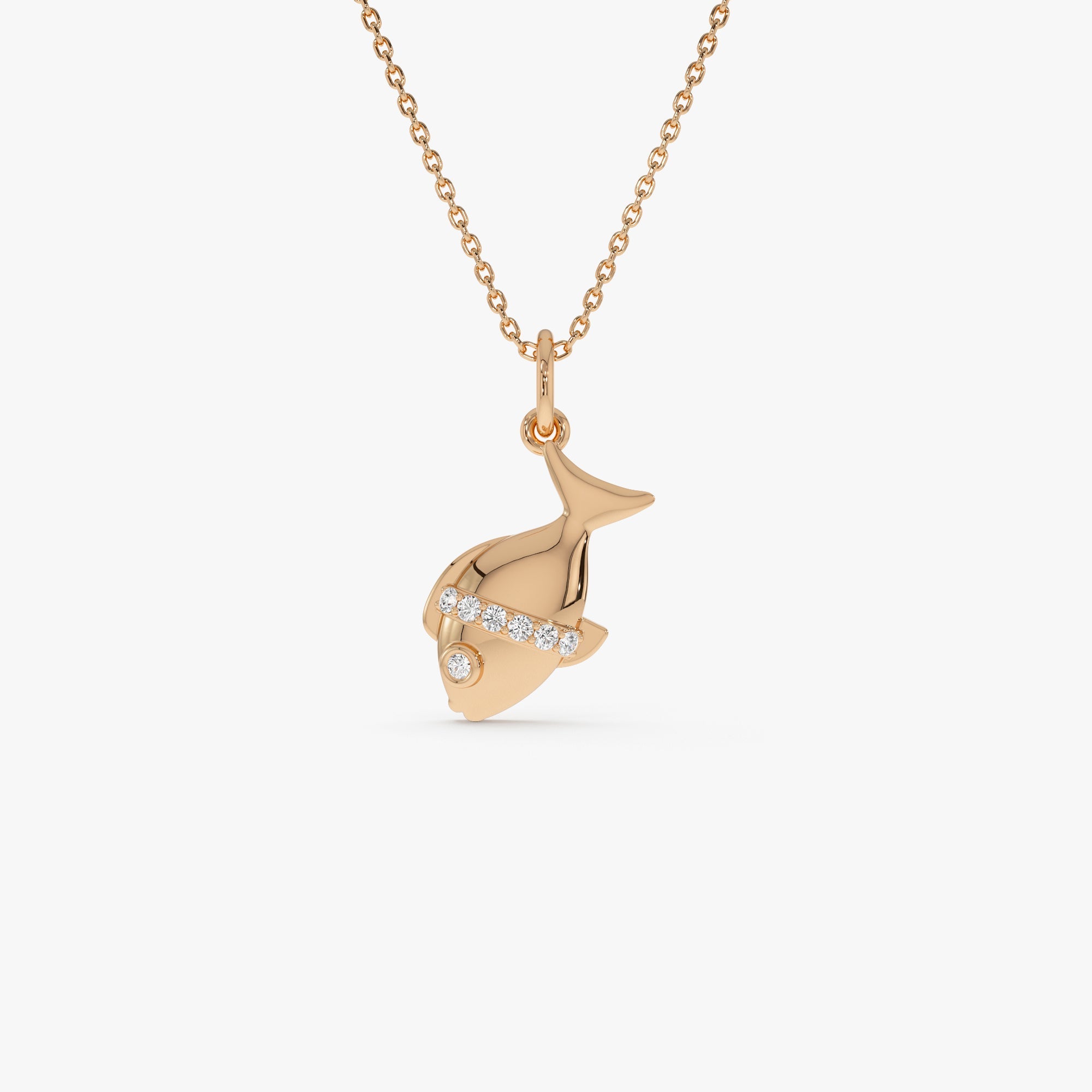 OBFJ0315 - 14k Fish Charm Necklace with a Diamond 3