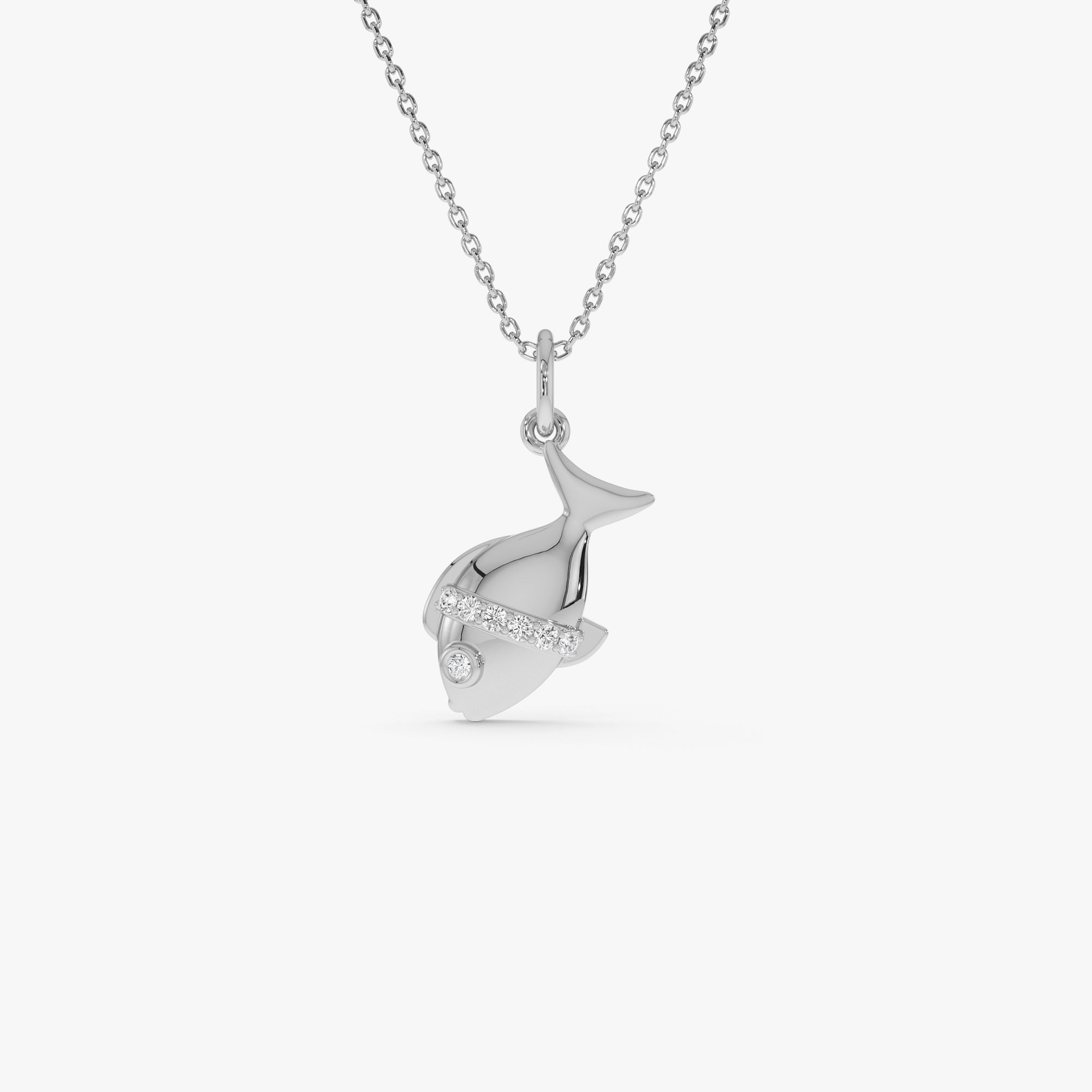 OBFJ0315 - 14k Fish Charm Necklace with a Diamond 2