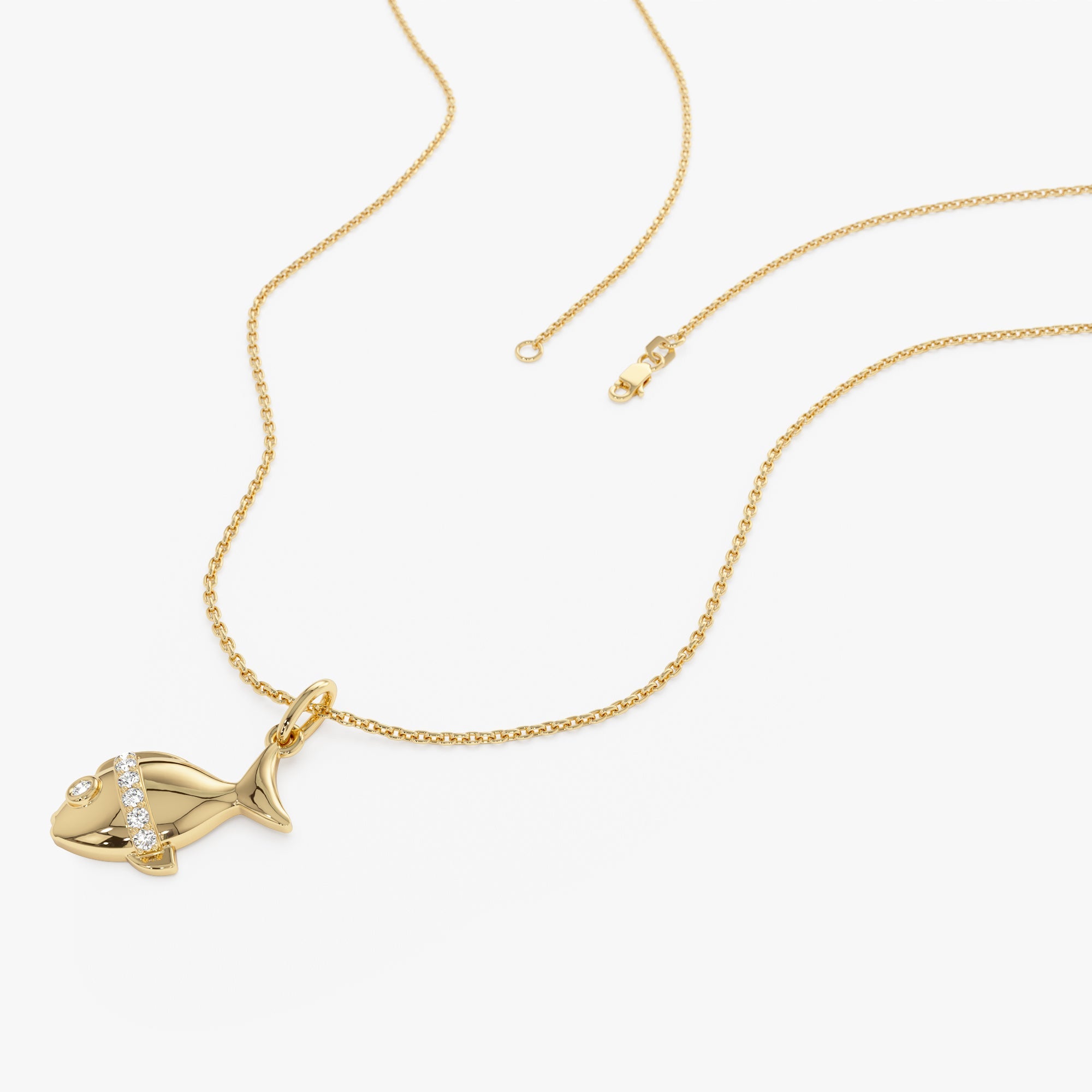 OBFJ0315 - 14k Fish Charm Necklace with a Diamond 4