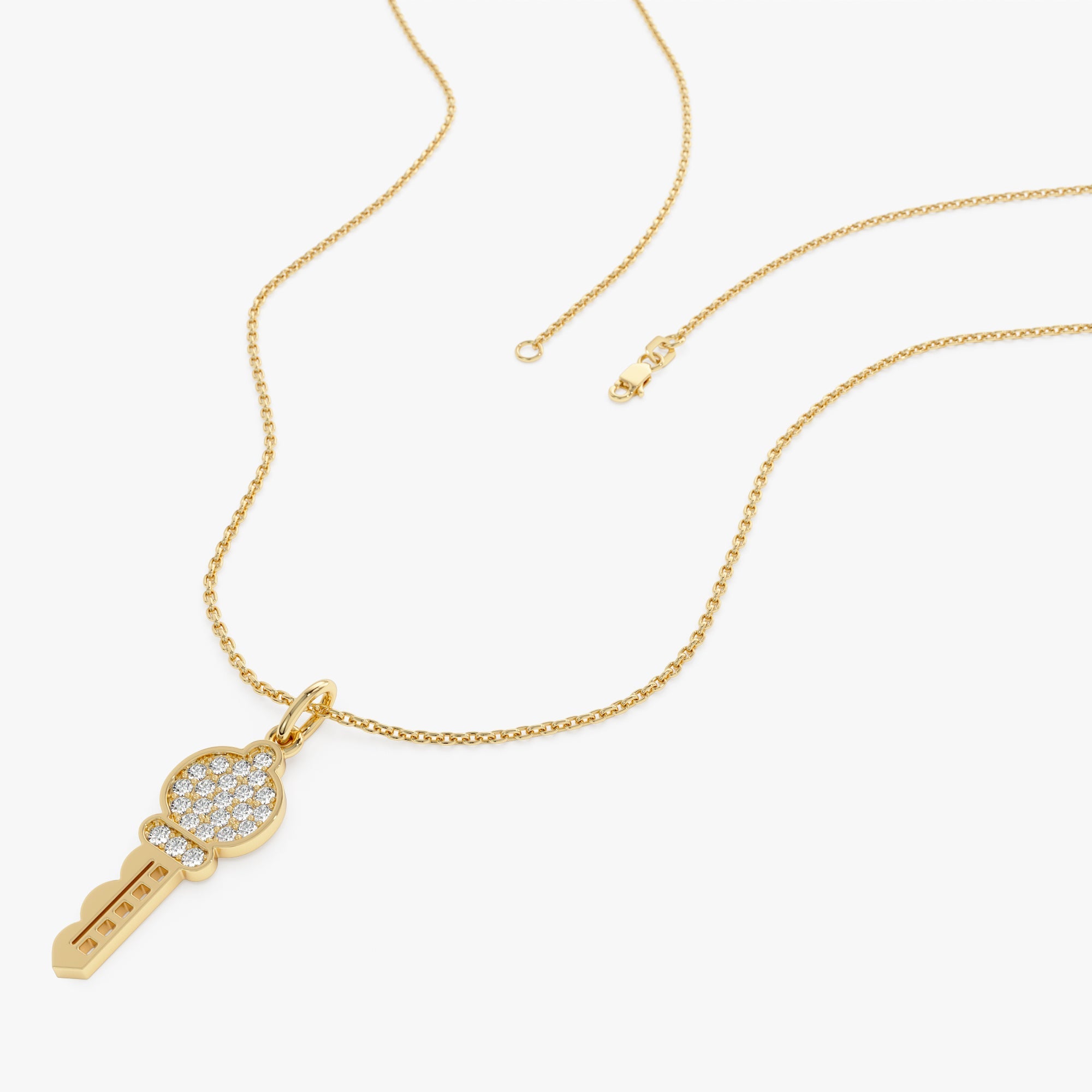 OBFJ0319 - 14k Gold Pavé Diamond Key Charm Necklace 3