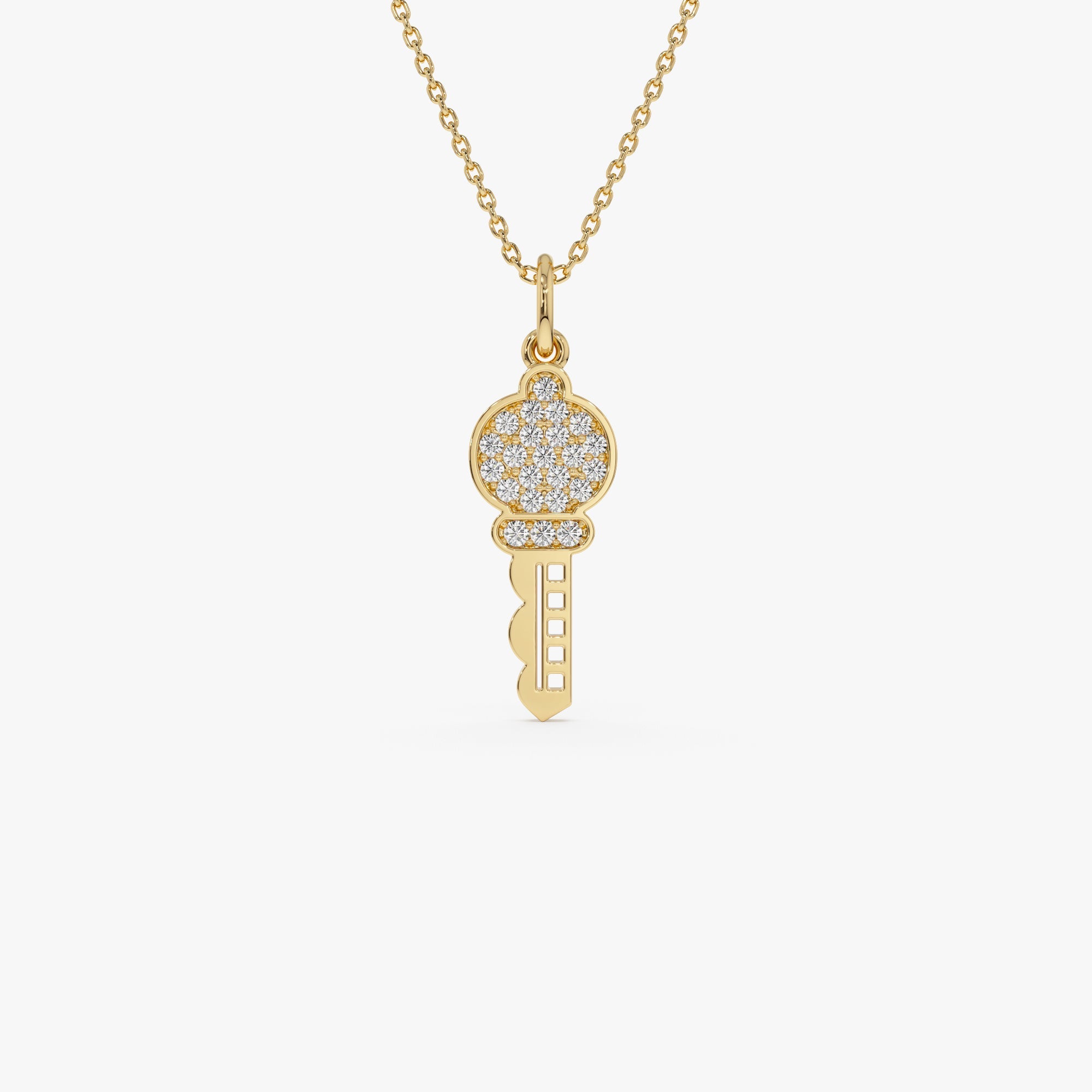 OBFJ0319 - 14k Gold Pavé Diamond Key Charm Necklace 1