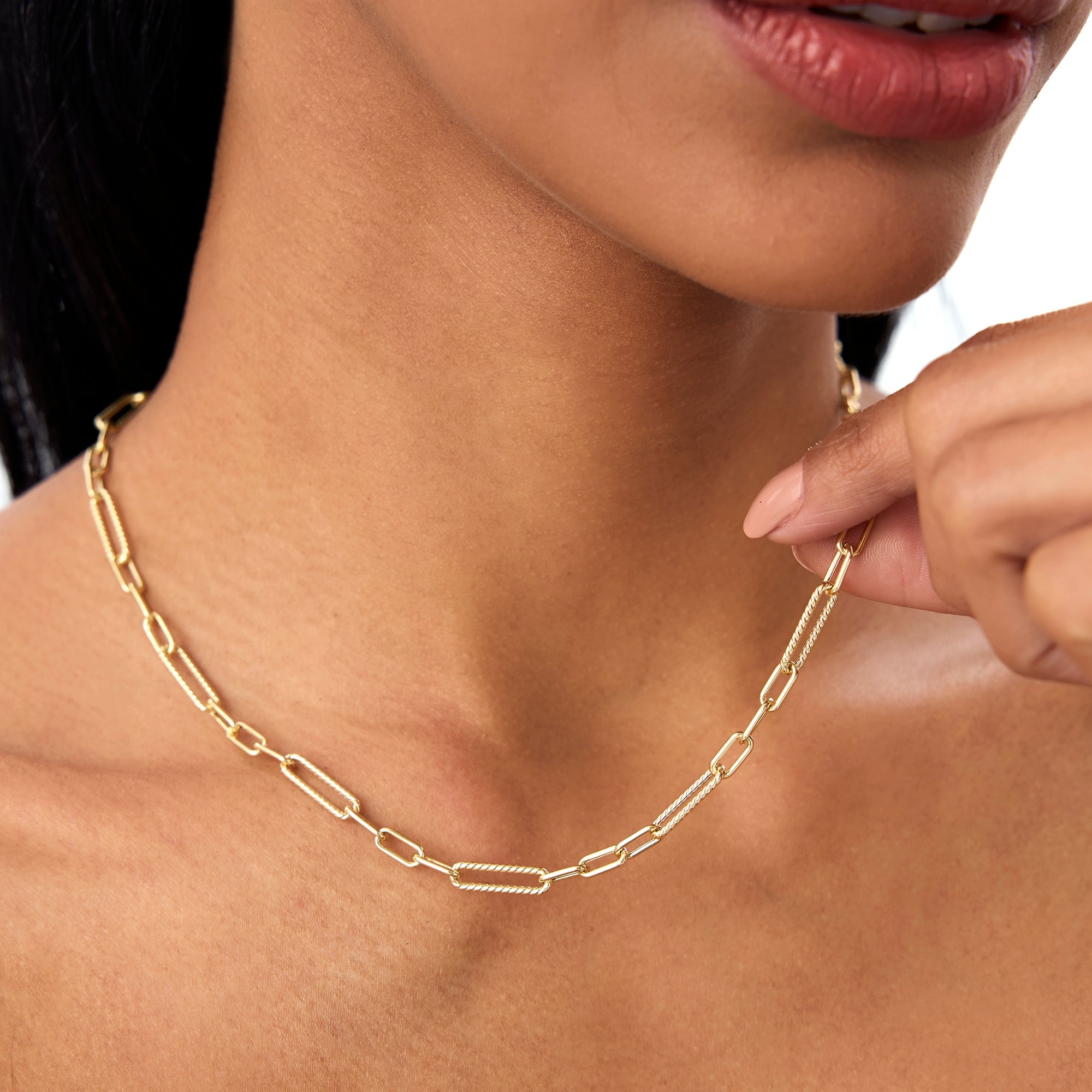 OBFJ0768 - 14k Rope Paperclip and Plain Oval Link Necklace 6