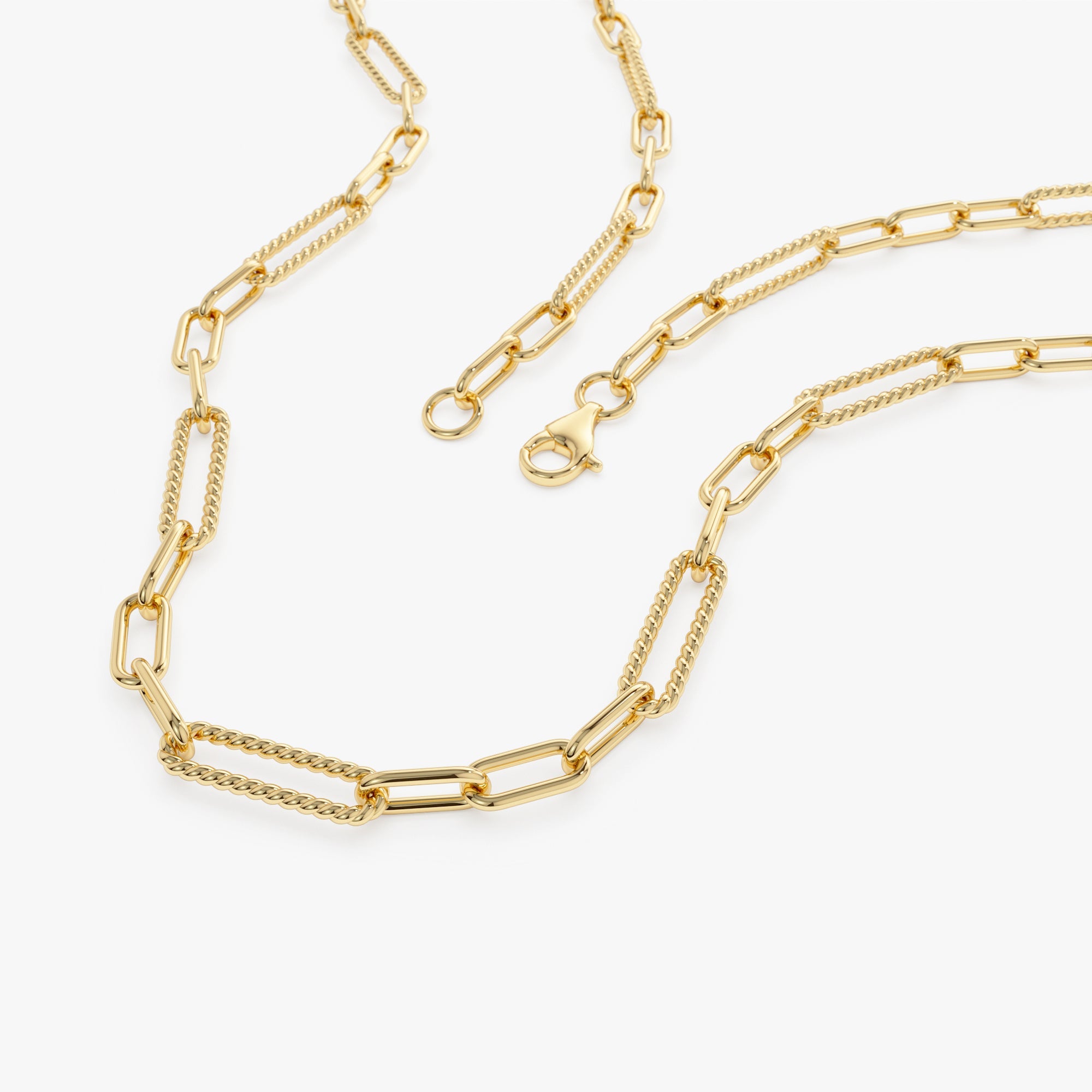 OBFJ0768 - 14k Rope Paperclip and Plain Oval Link Necklace 4
