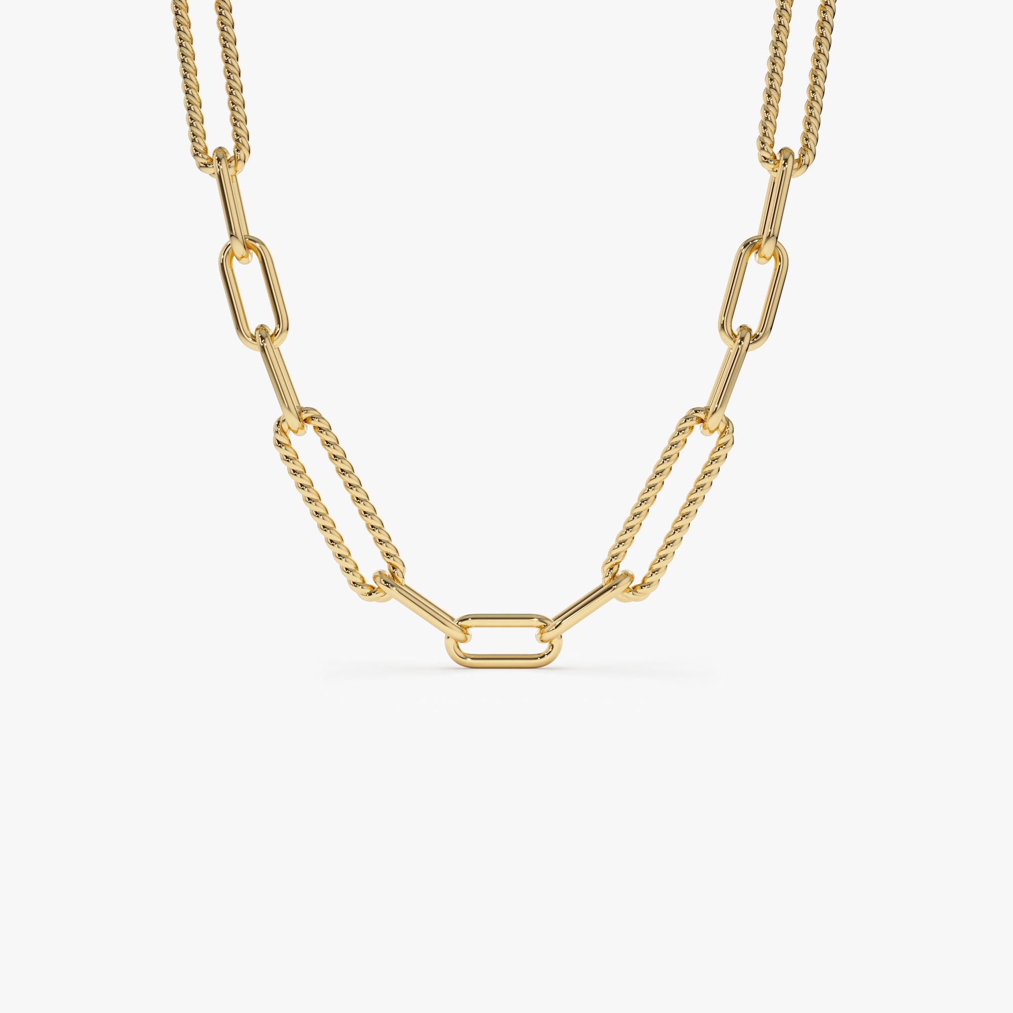OBFJ0768 - 14k Rope Paperclip and Plain Oval Link Necklace 1