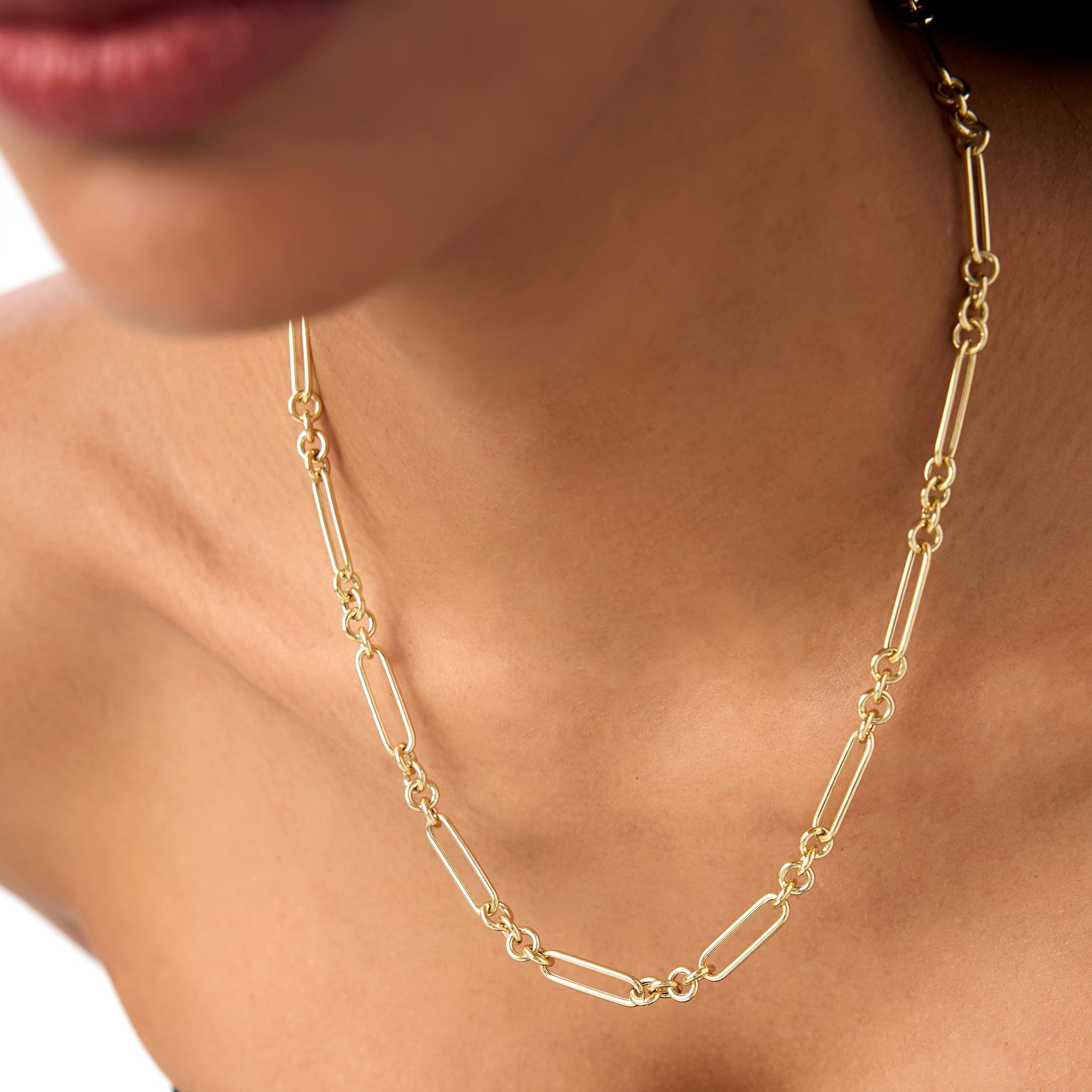 OBFJ0767 - 14k Mixed Link Paperclip Bolo Chain Necklace 3