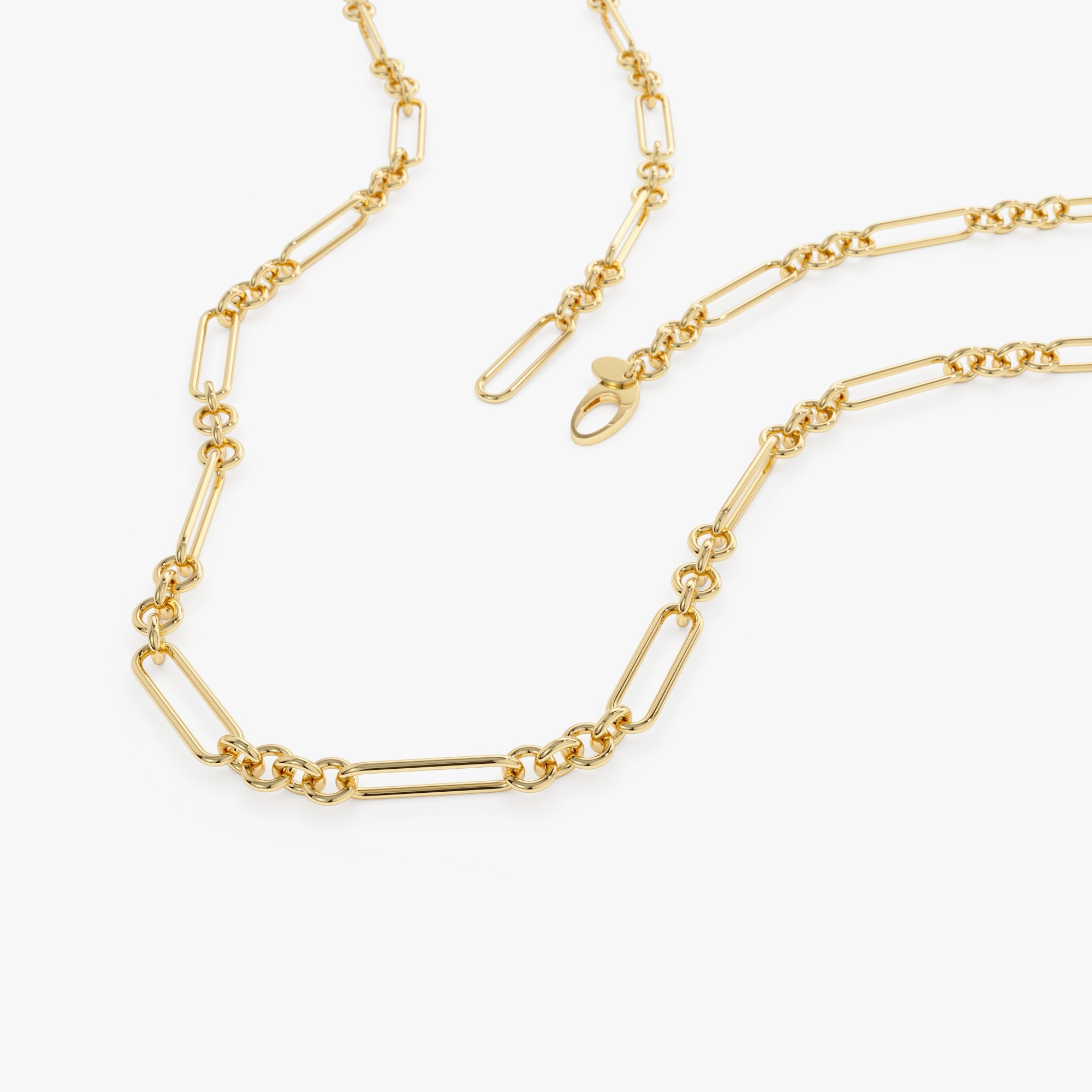 OBFJ0767 - 14k Mixed Link Paperclip Bolo Chain Necklace 6