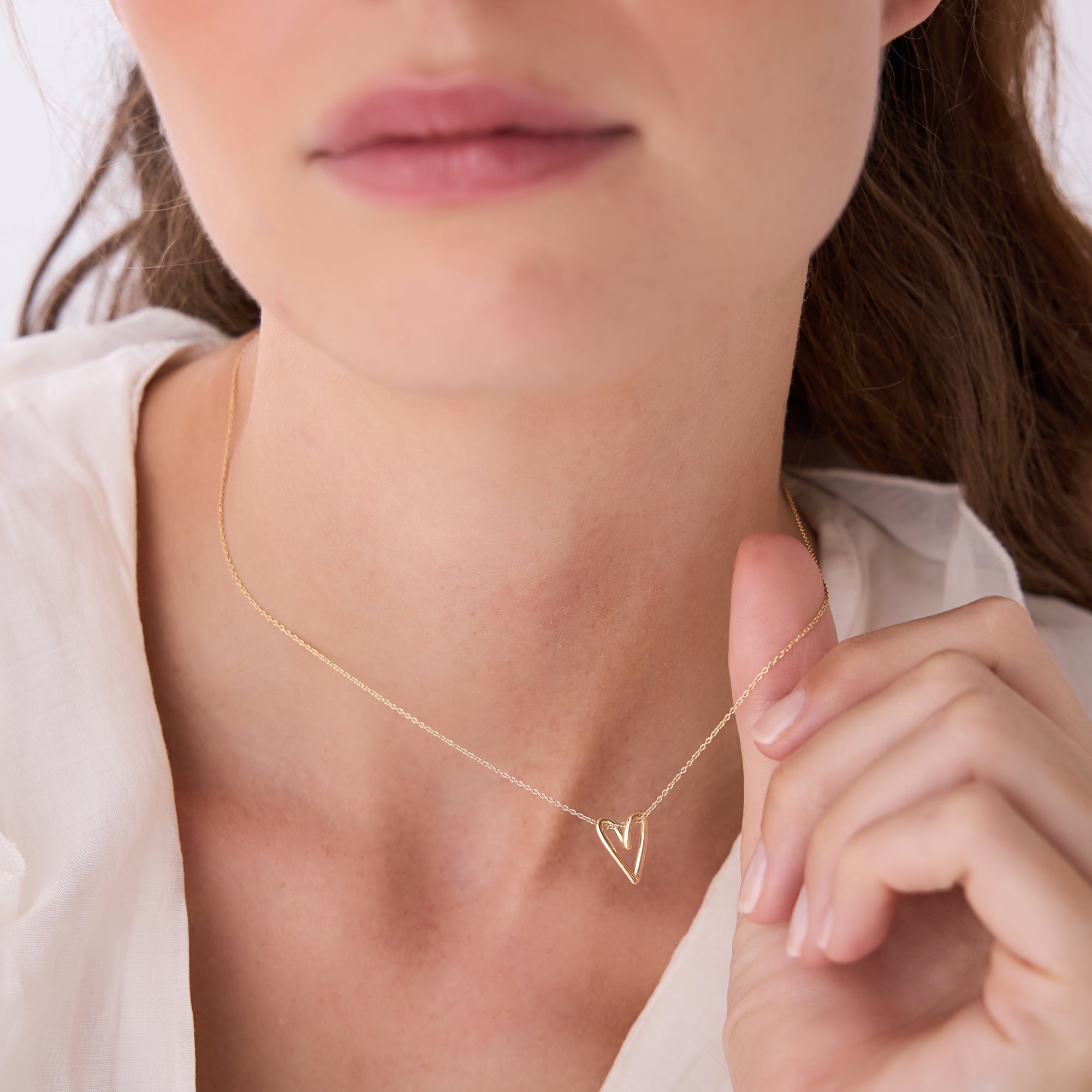 OBFJ0518 - 14K Gold Abstract Open Heart Pendant Necklace 4