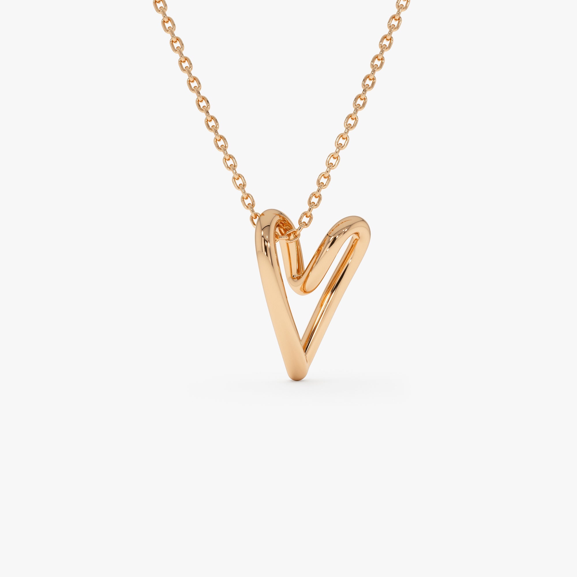 OBFJ0518 - 14K Gold Abstract Open Heart Pendant Necklace 6