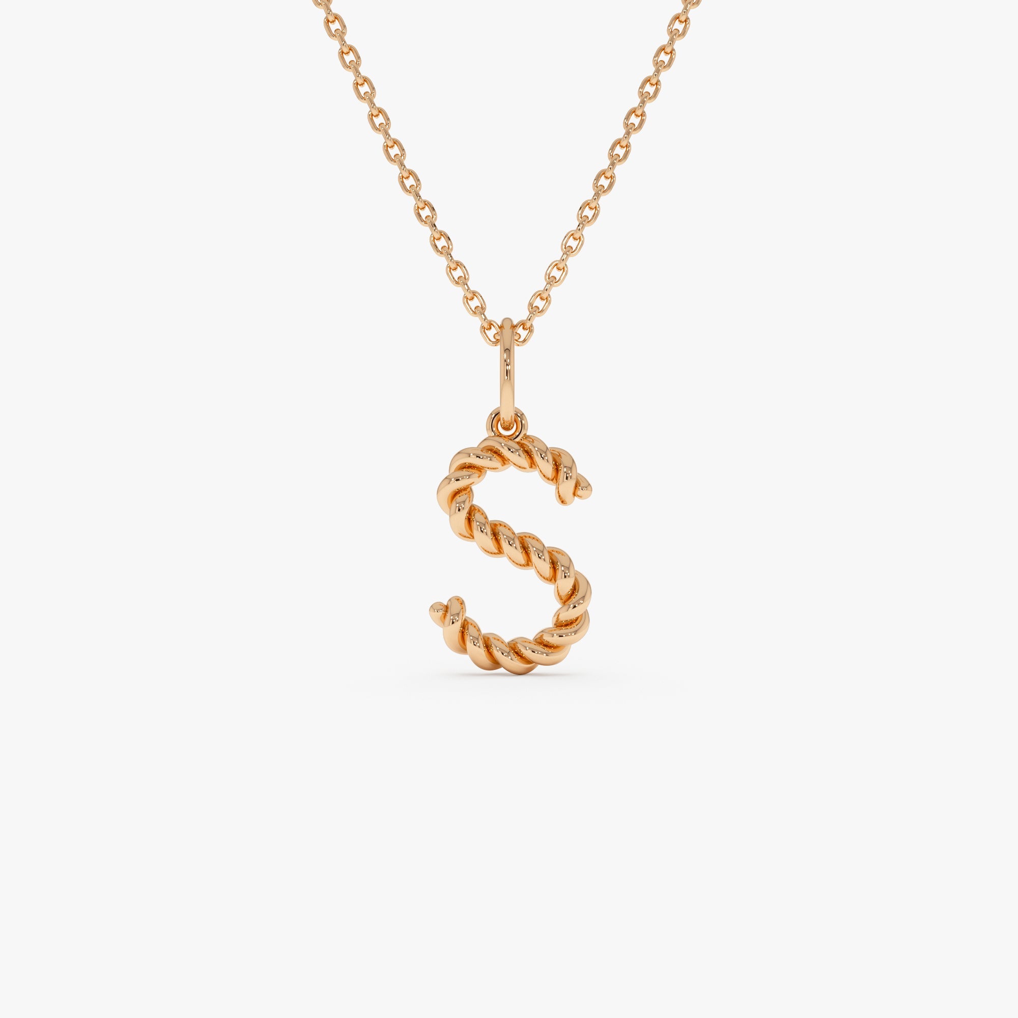 OBFJ0517 - 14K Rope Initial Pendant Necklace 7