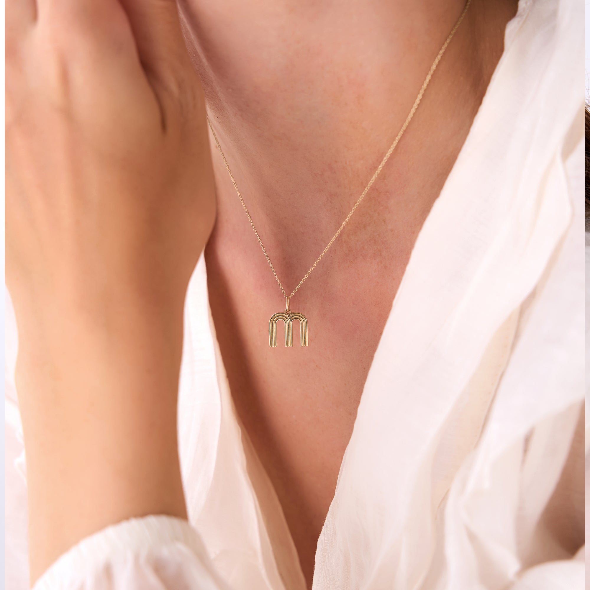 OBFJ0511 - 14K Triple Line Initial Necklace 3