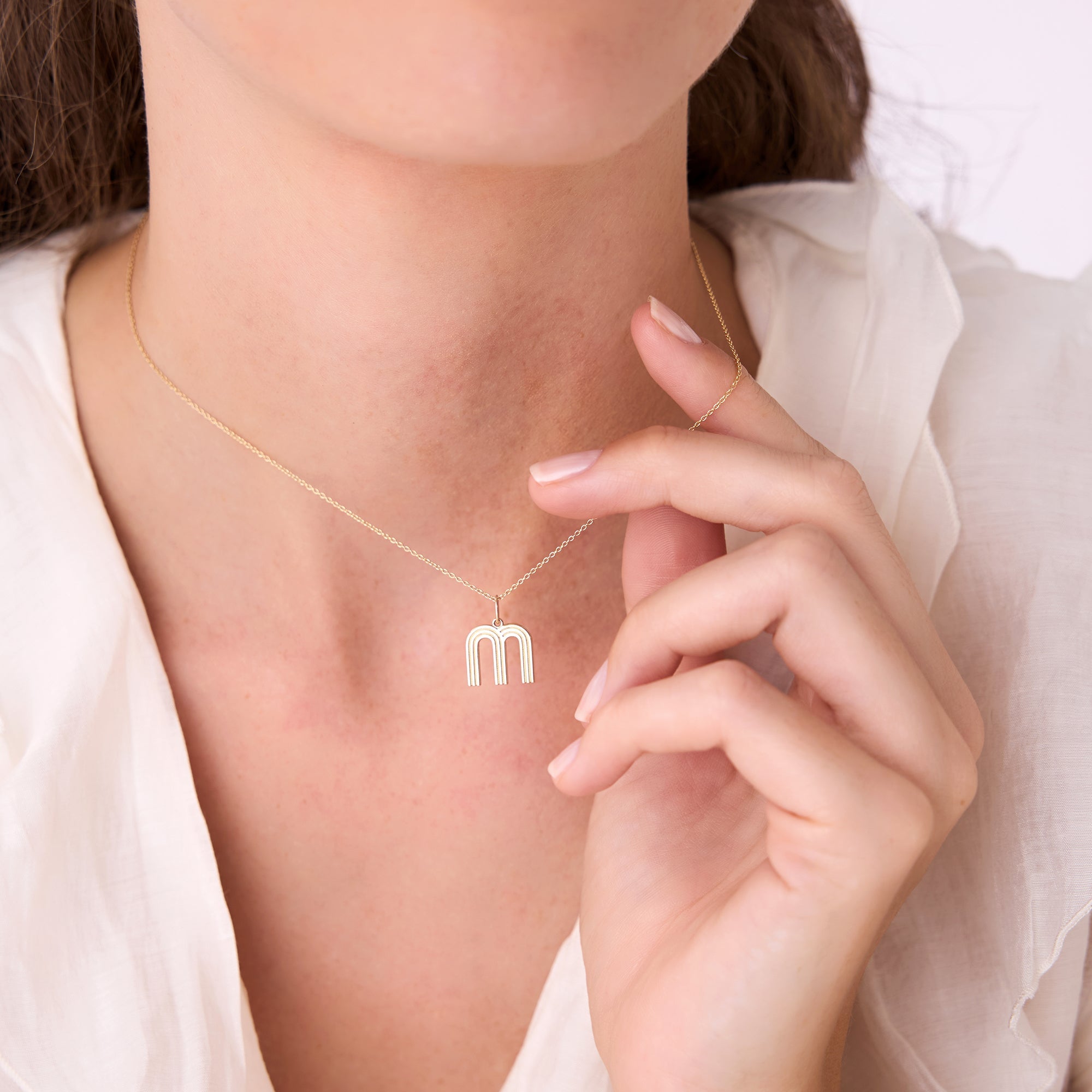 OBFJ0511 - 14K Triple Line Initial Necklace 5