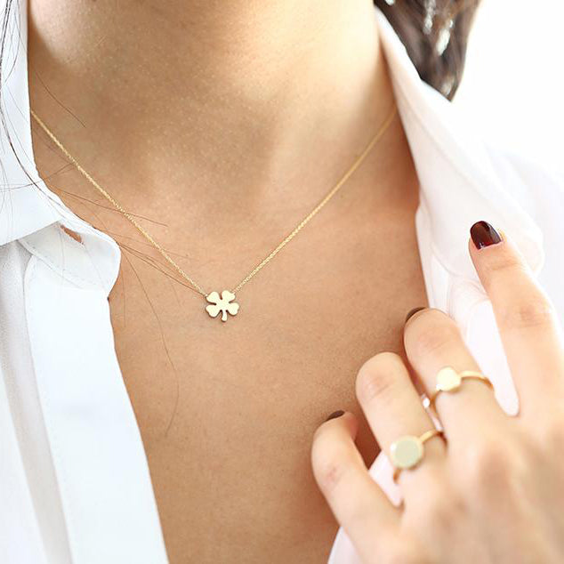 OBFJ1606 - 14K Four Leaf Clover Charm Necklace 2