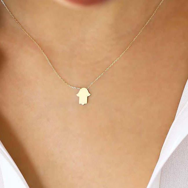 OBFJ1565 - 14k Gold Tiny Hamsa Necklace 2