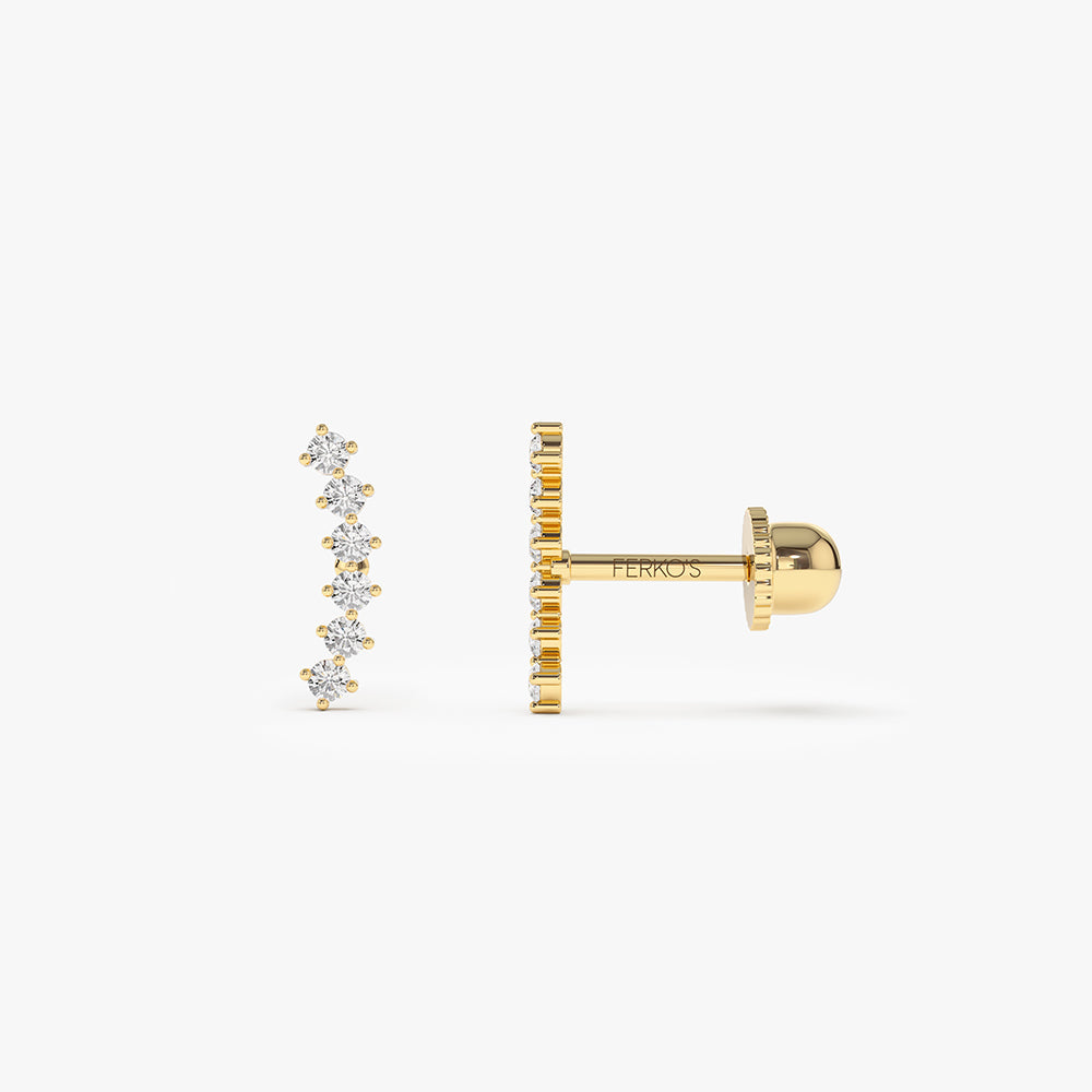OBFJ2205 - Curved Diamond Cluster Helix Piercing earrings in selectable metal and diamond options - Roselle Jewelry view 1