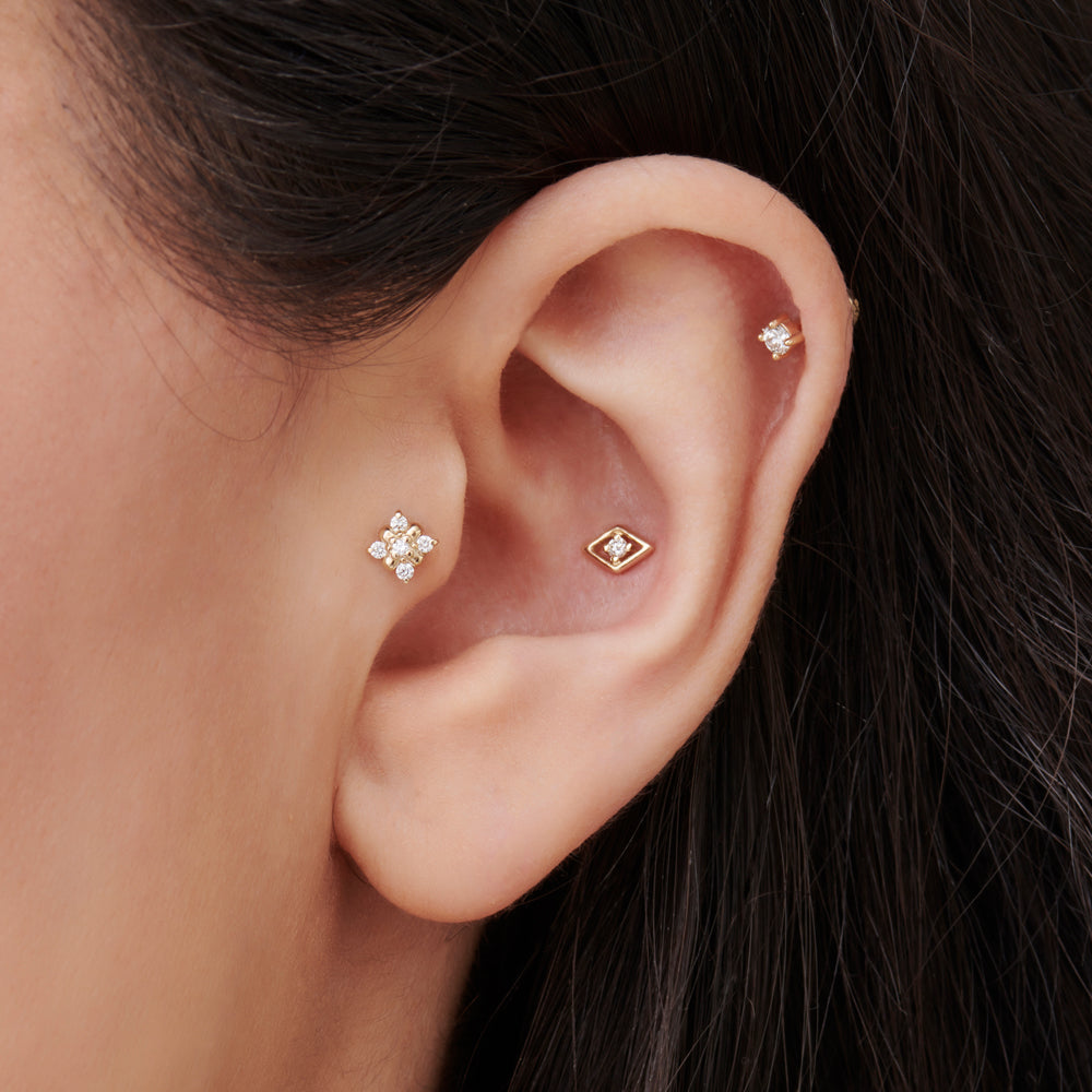 OBFJ2204 - Diamond Evil Eye Helix Piercing earrings in selectable metal and diamond options - Roselle Jewelry view 2
