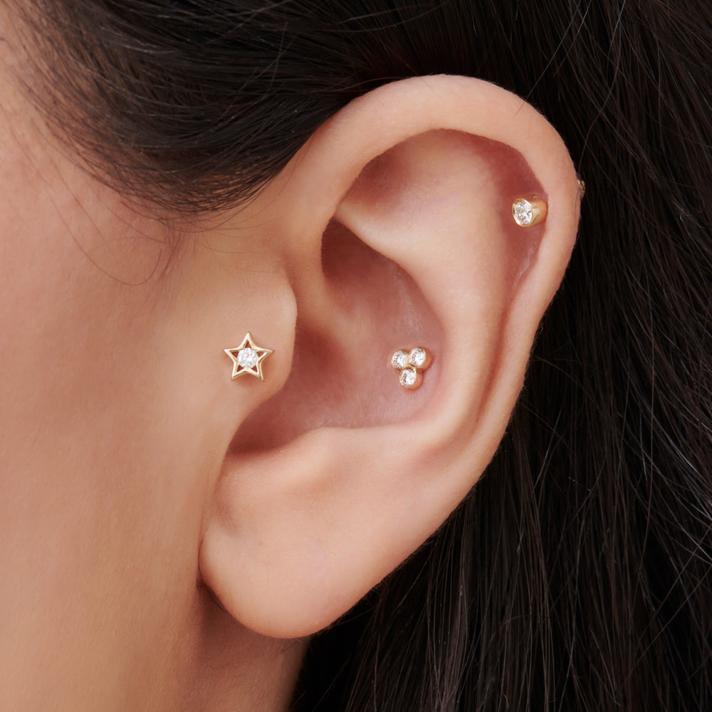 OBFJ2212 - Dainty Diamond Trio Helix Piercing earrings in selectable metal and diamond options - Roselle Jewelry view 3
