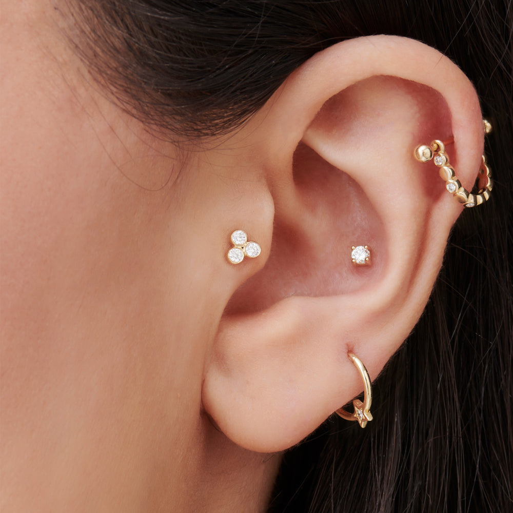 OBFJ2212 - Dainty Diamond Trio Helix Piercing earrings in selectable metal and diamond options - Roselle Jewelry view 2