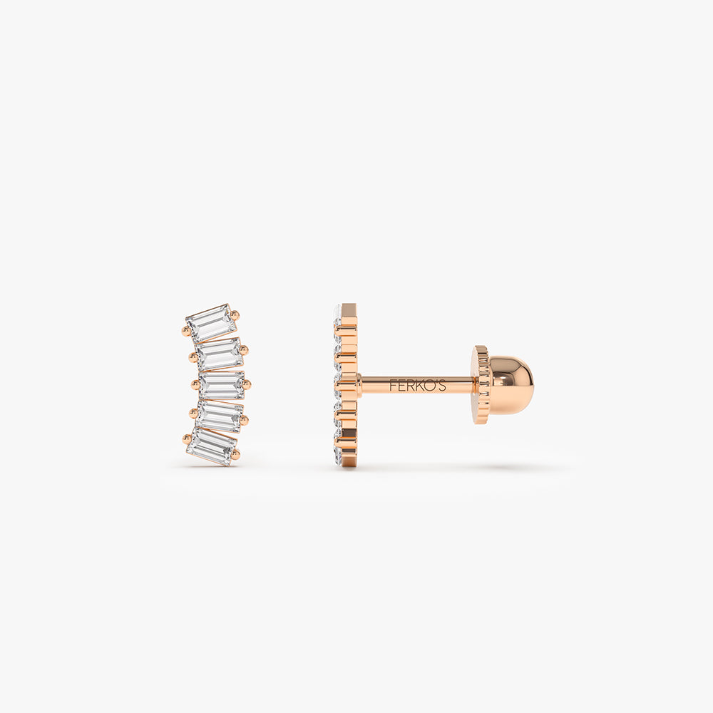 OBFJ2216 - Curved Baguette Helix Piercing earrings in selectable metal and diamond options - Roselle Jewelry view 3