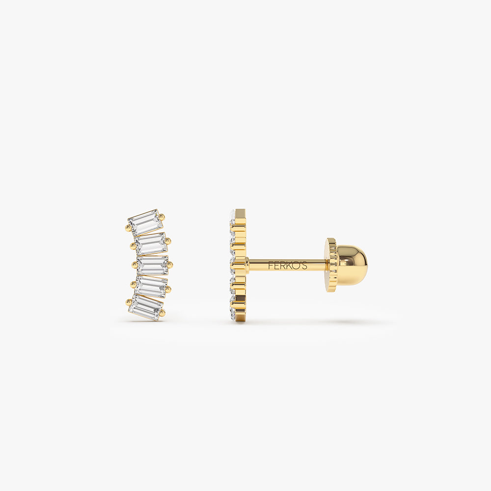 OBFJ2216 - Curved Baguette Helix Piercing earrings in selectable metal and diamond options - Roselle Jewelry view 1