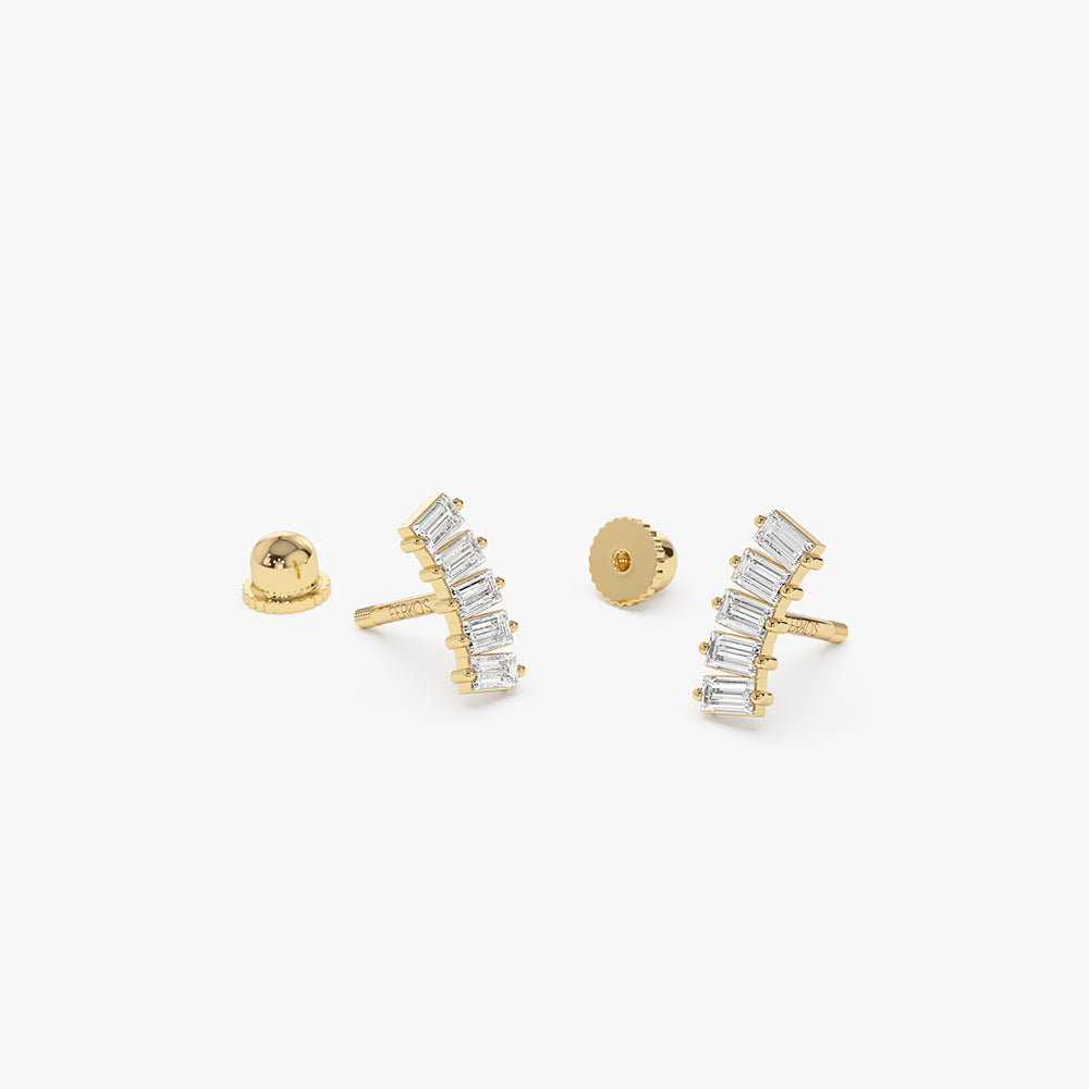 OBFJ2216 - Curved Baguette Helix Piercing earrings in selectable metal and diamond options - Roselle Jewelry view 6