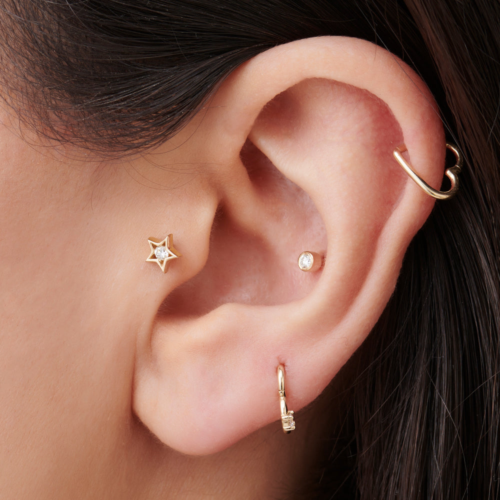 OBFJ2206 - Bezel Setting Diamond Stud Piercing earrings in selectable metal and diamond options - Roselle Jewelry view 2