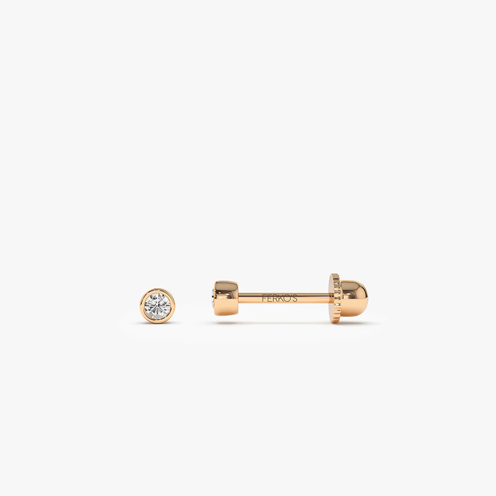 OBFJ2206 - Bezel Setting Diamond Stud Piercing earrings in selectable metal and diamond options - Roselle Jewelry view 3