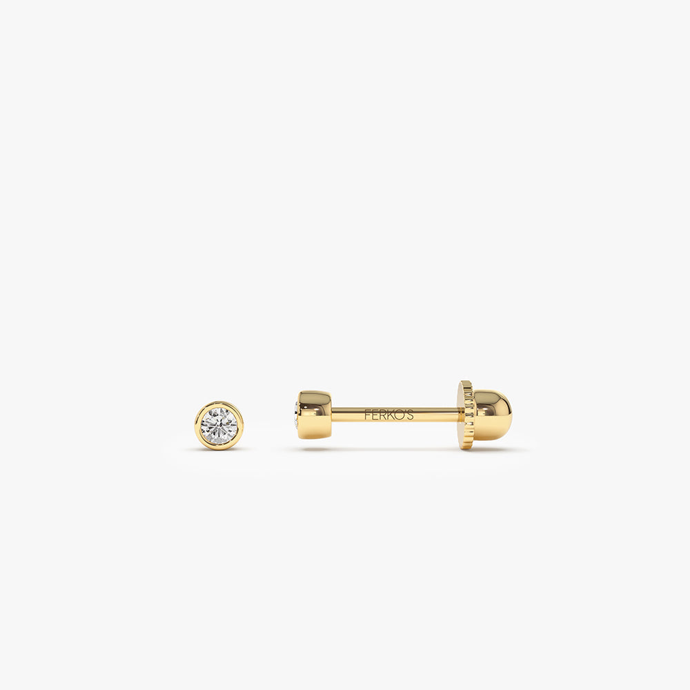 OBFJ2206 - Bezel Setting Diamond Stud Piercing earrings in selectable metal and diamond options - Roselle Jewelry view 5