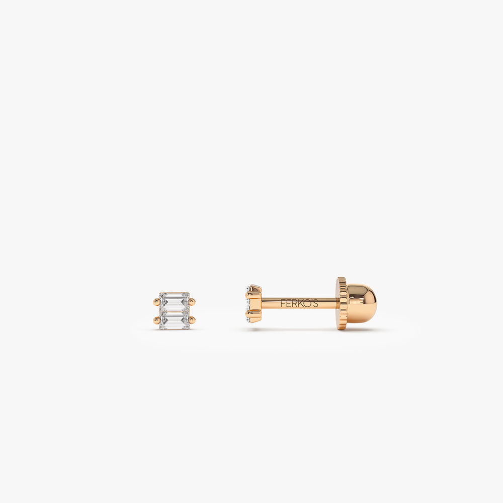 OBFJ2211 - Double Baguette Diamond Helix Piercing earrings in selectable metal and diamond options - Roselle Jewelry view 3