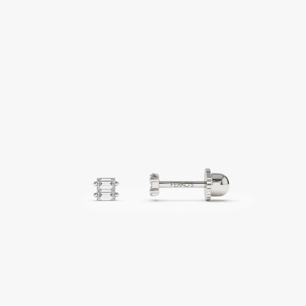OBFJ2211 - Double Baguette Diamond Helix Piercing earrings in selectable metal and diamond options - Roselle Jewelry view 4