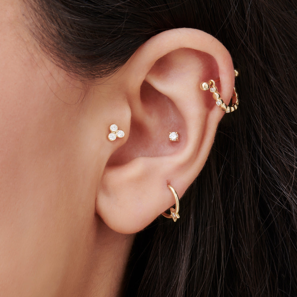 OBFJ2209 - Prong Setting Diamond Stud Piercing earrings in selectable metal and diamond options - Roselle Jewelry view 2