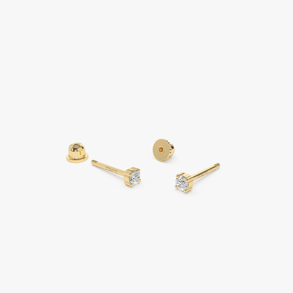 OBFJ2209 - Prong Setting Diamond Stud Piercing earrings in selectable metal and diamond options - Roselle Jewelry view 7