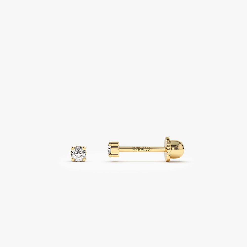 OBFJ2209 - Prong Setting Diamond Stud Piercing earrings in selectable metal and diamond options - Roselle Jewelry view 1