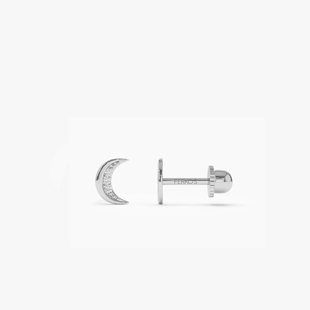 OBFJ2213 - Crescent Moon Helix Piercing earrings in selectable metal and diamond options - Roselle Jewelry view 4