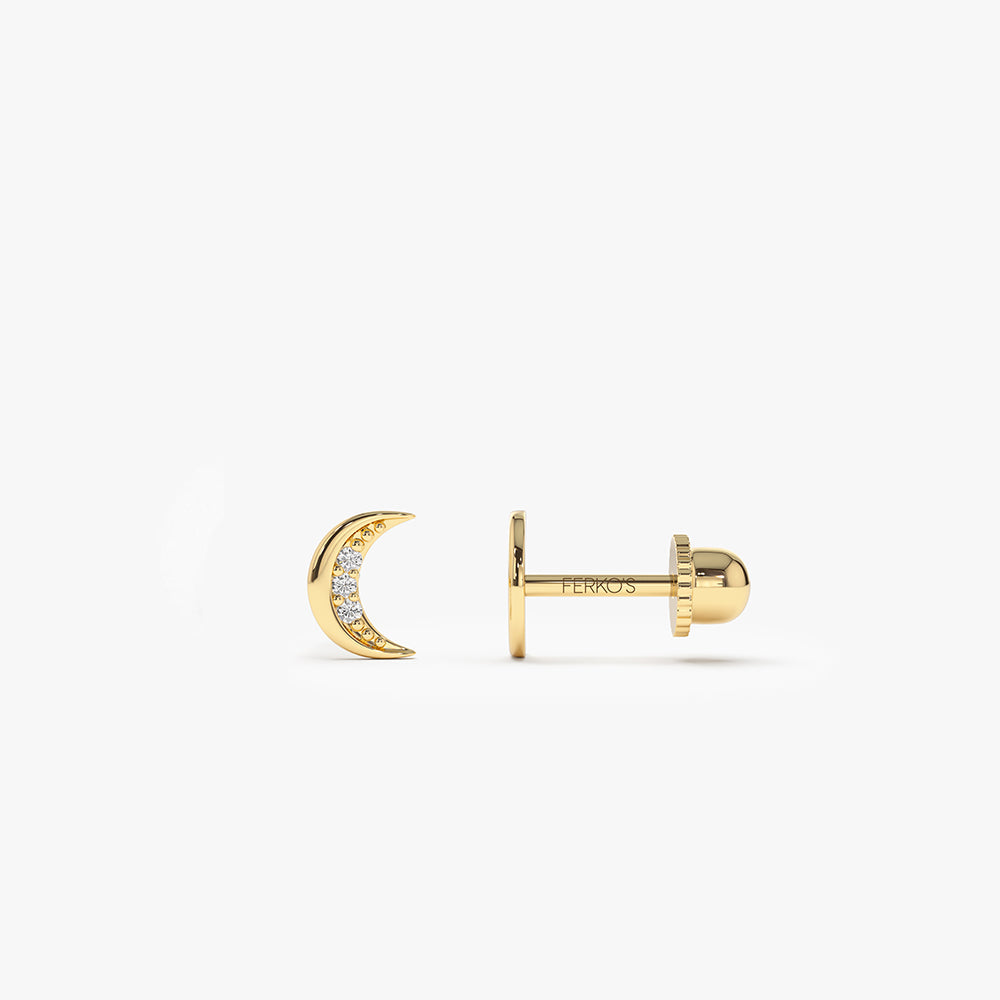 OBFJ2213 - Crescent Moon Helix Piercing earrings in selectable metal and diamond options - Roselle Jewelry view 1