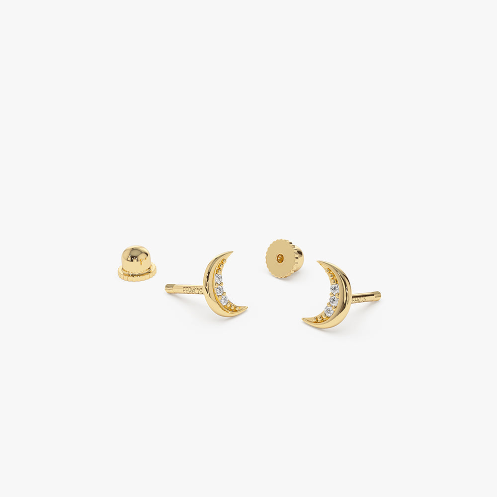 OBFJ2213 - Crescent Moon Helix Piercing earrings in selectable metal and diamond options - Roselle Jewelry view 6