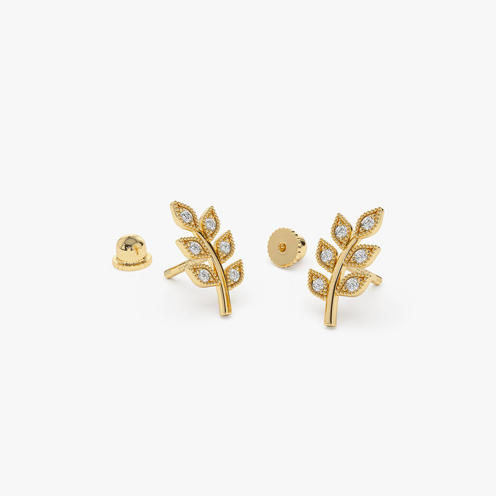 OBFJ2217 - Leaf Diamond Helix Piercing earrings in selectable metal and diamond options - Roselle Jewelry view 6