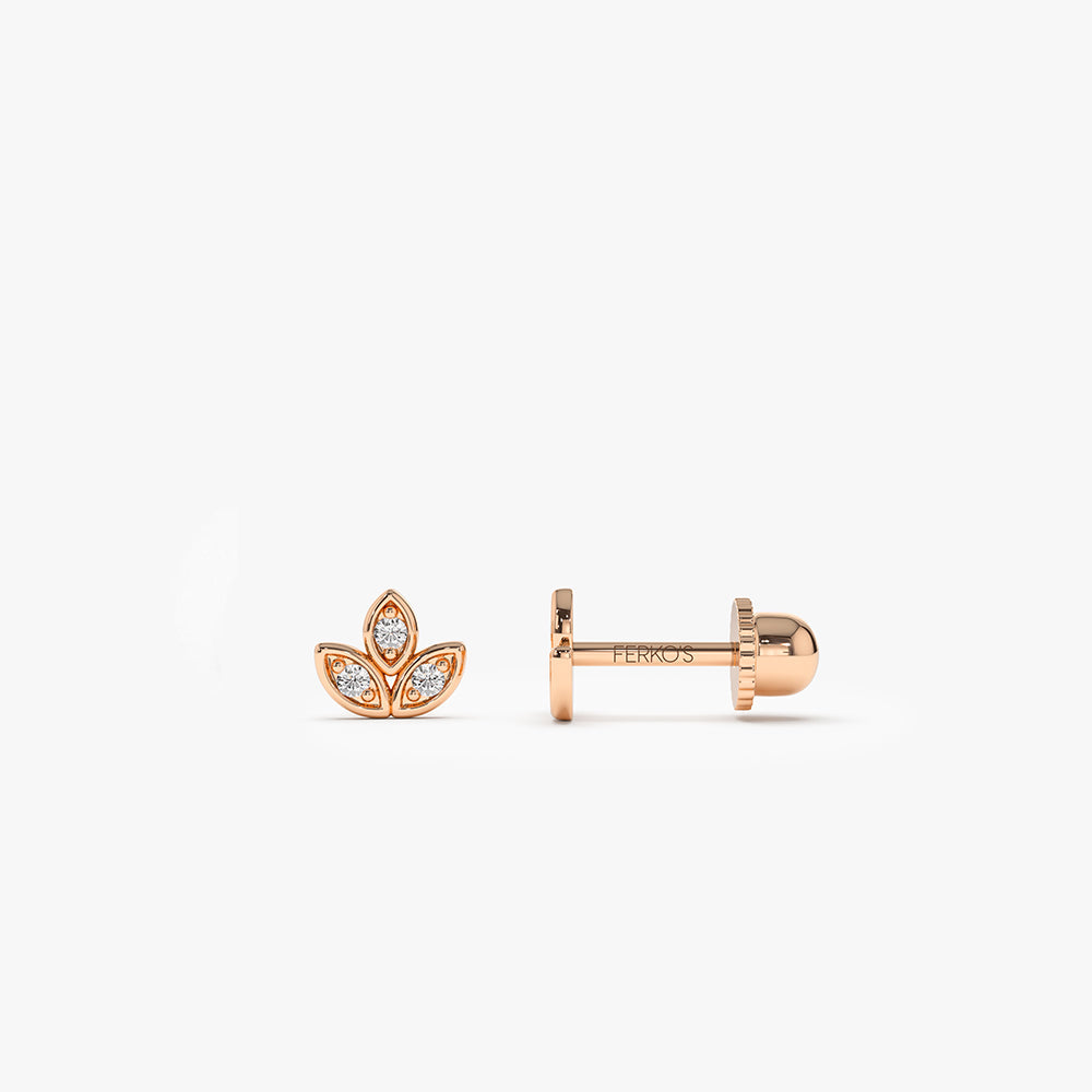 OBFJ2219 - Leaf Petal Diamond Helix Piercing earrings in selectable metal and diamond options - Roselle Jewelry view 3