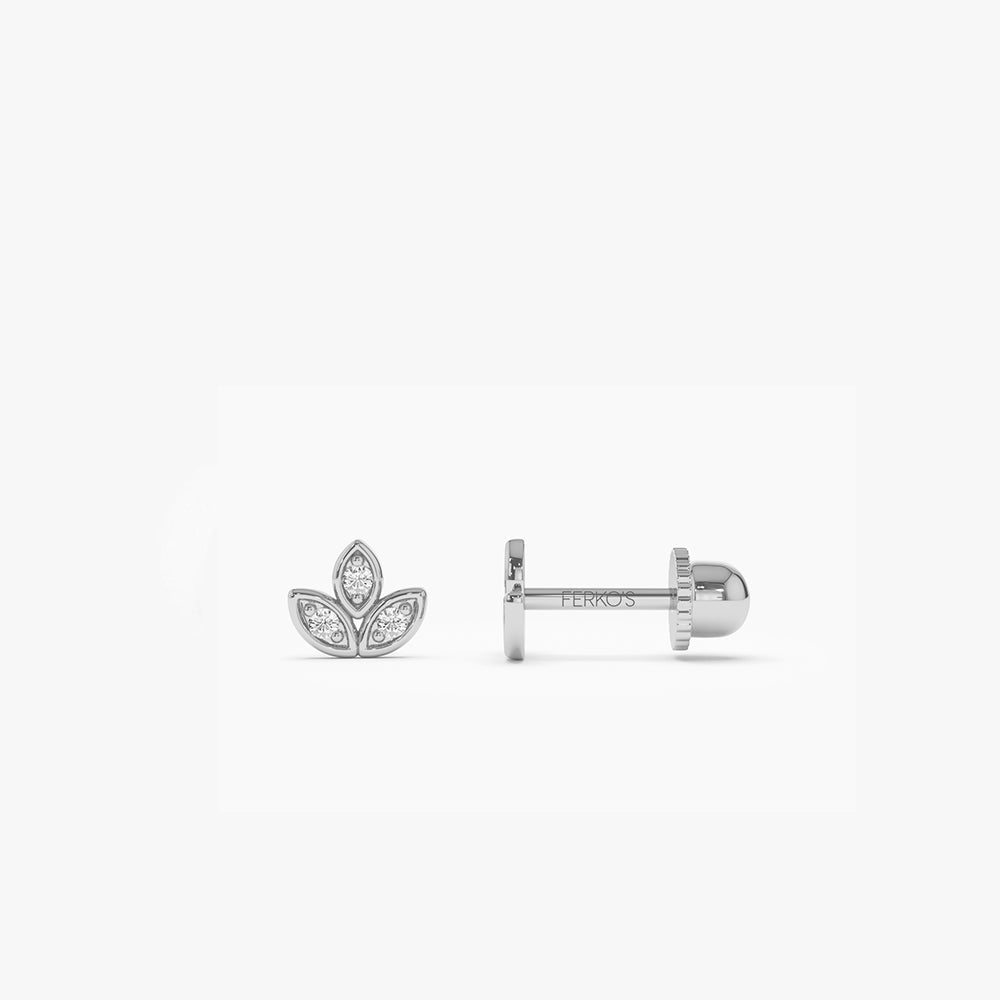 OBFJ2219 - Leaf Petal Diamond Helix Piercing earrings in selectable metal and diamond options - Roselle Jewelry view 4
