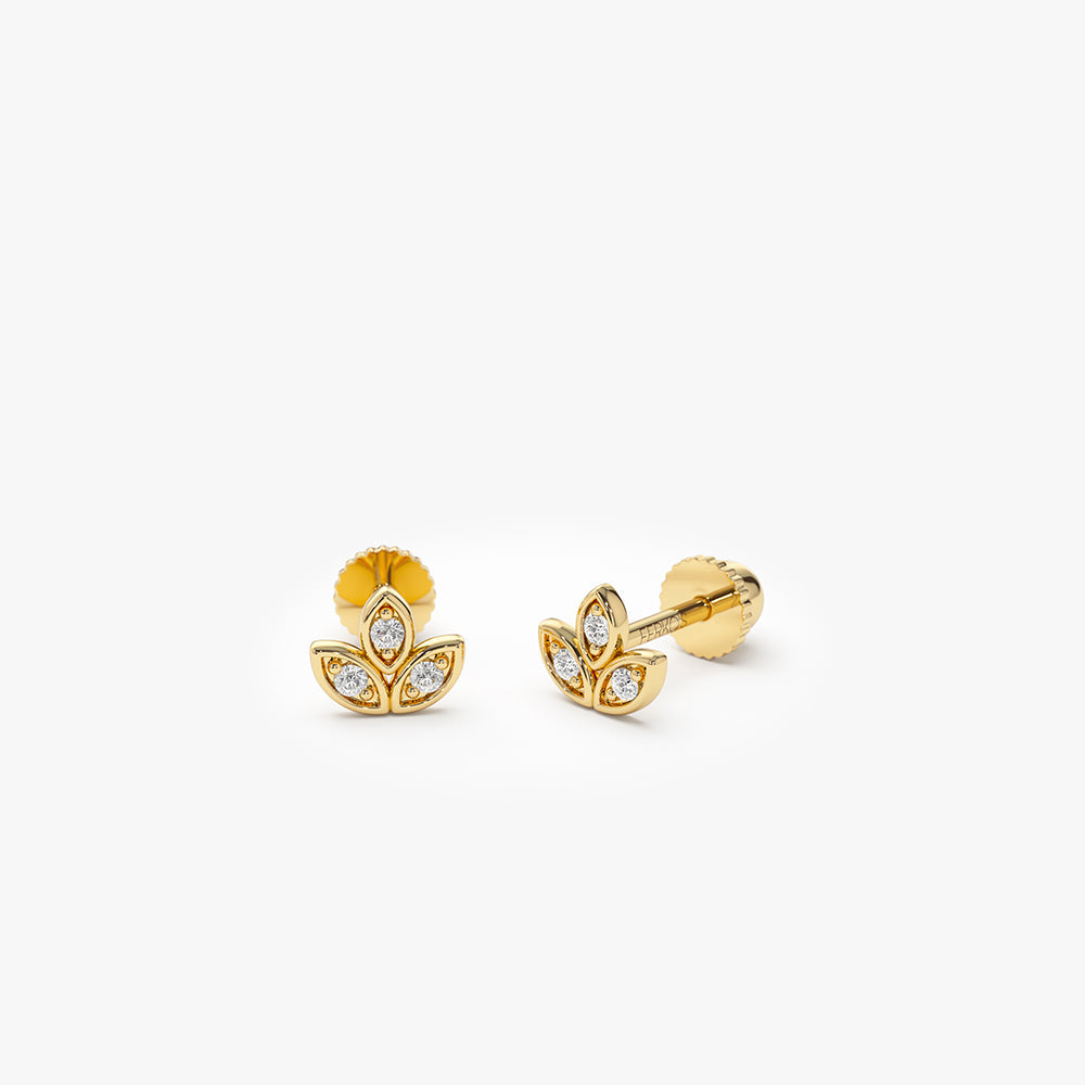 OBFJ2219 - Leaf Petal Diamond Helix Piercing earrings in selectable metal and diamond options - Roselle Jewelry view 5