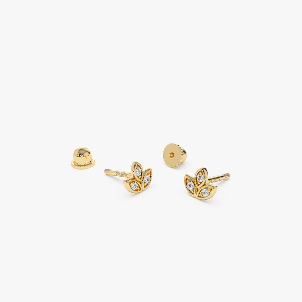 OBFJ2219 - Leaf Petal Diamond Helix Piercing earrings in selectable metal and diamond options - Roselle Jewelry view 6