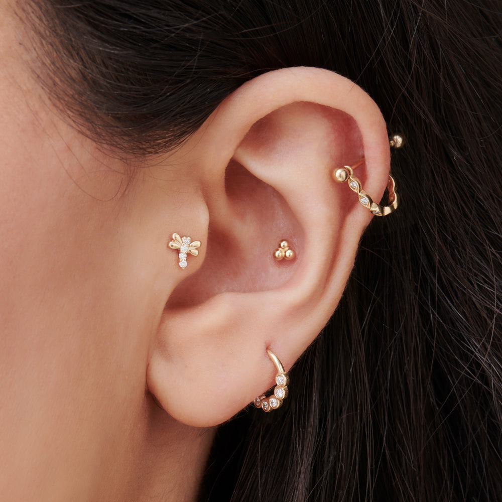 OBFJ2214 - Diamond Bee Helix Piercing earrings in selectable metal and diamond options - Roselle Jewelry view 2