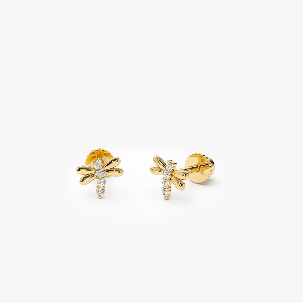 OBFJ2214 - Diamond Bee Helix Piercing earrings in selectable metal and diamond options - Roselle Jewelry view 5